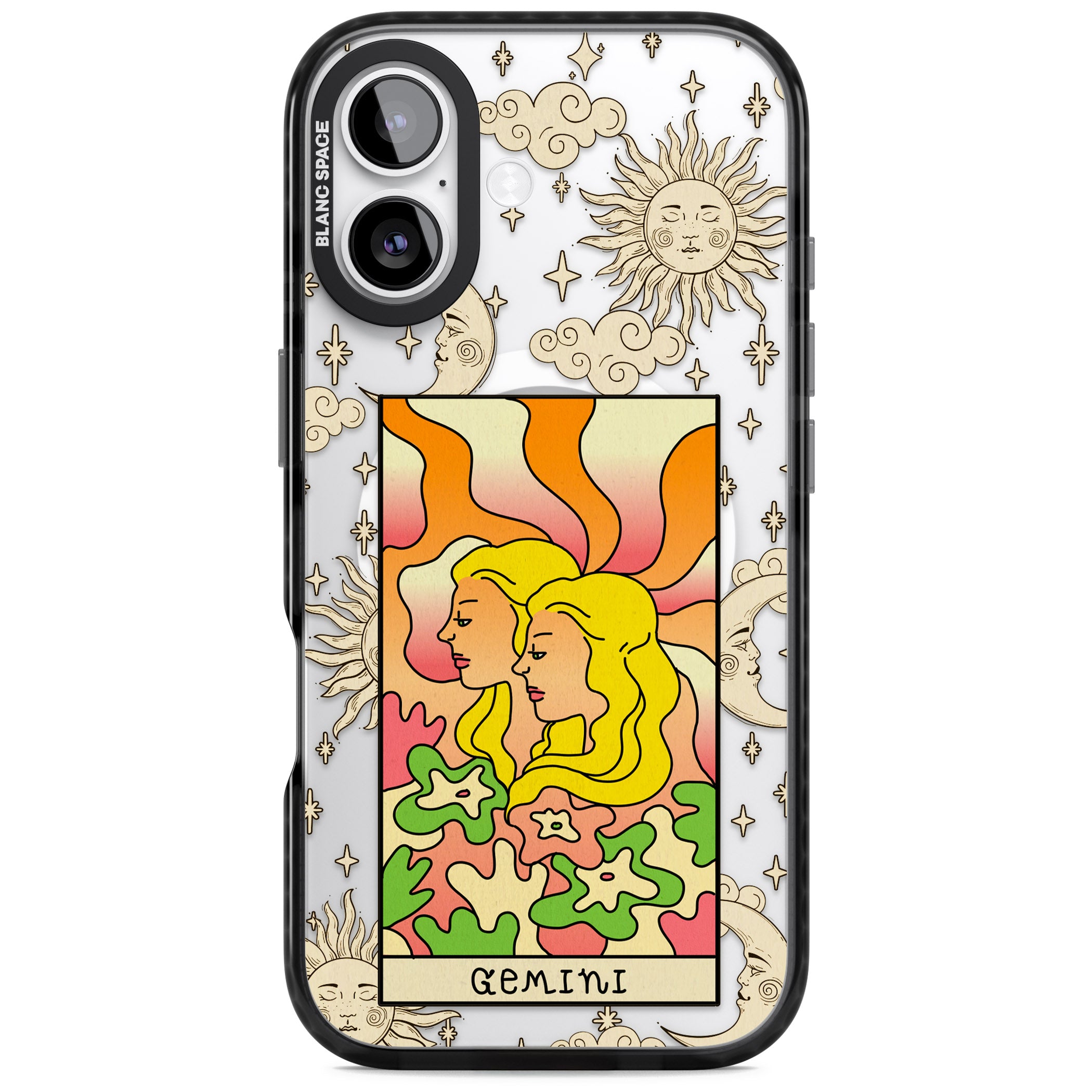Celestial Zodiac Gemini iPhone 17 Impact Pro Black Phone Case