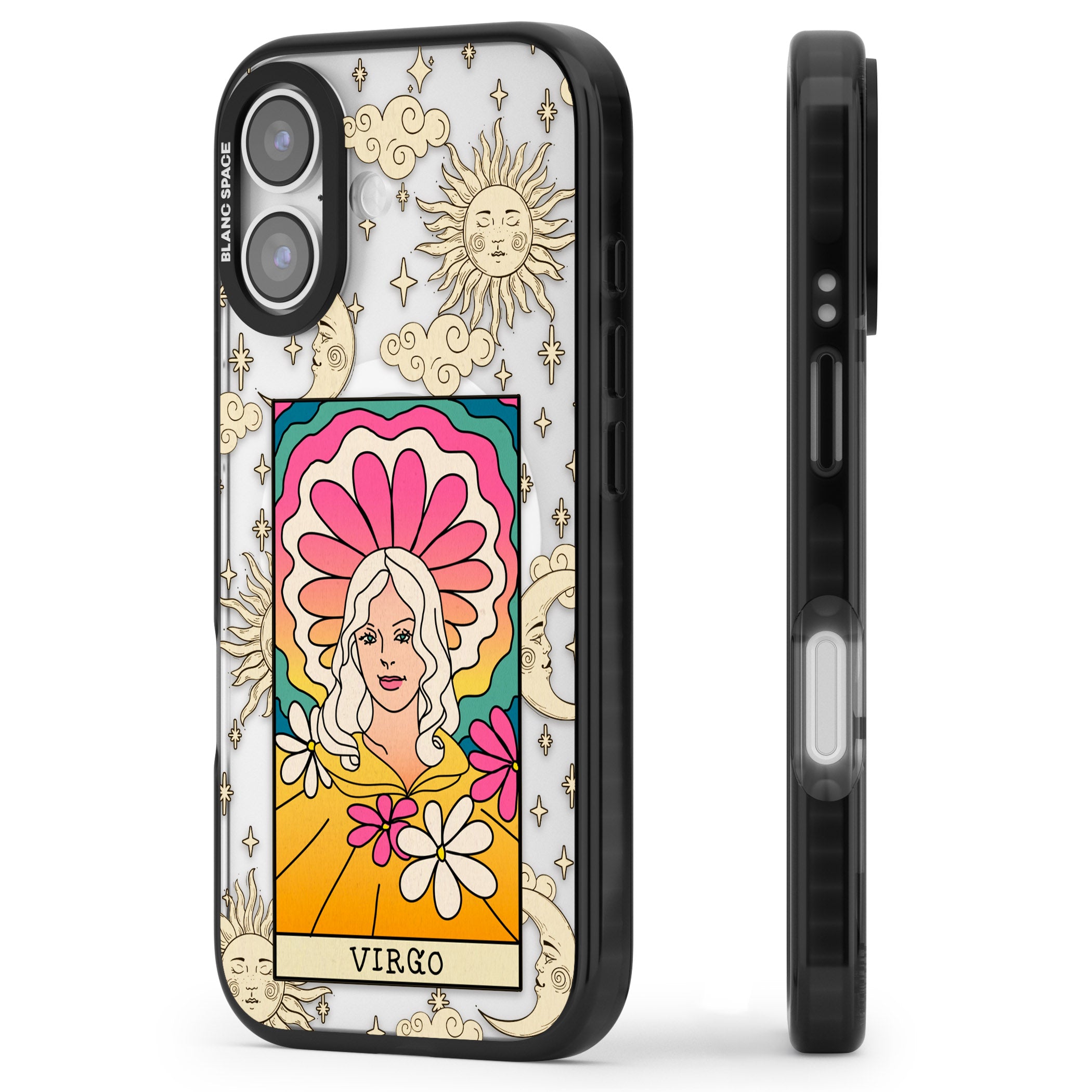 Celestial Zodiac Virgo iPhone 17 Impact Pro Black Phone Case Side Profile