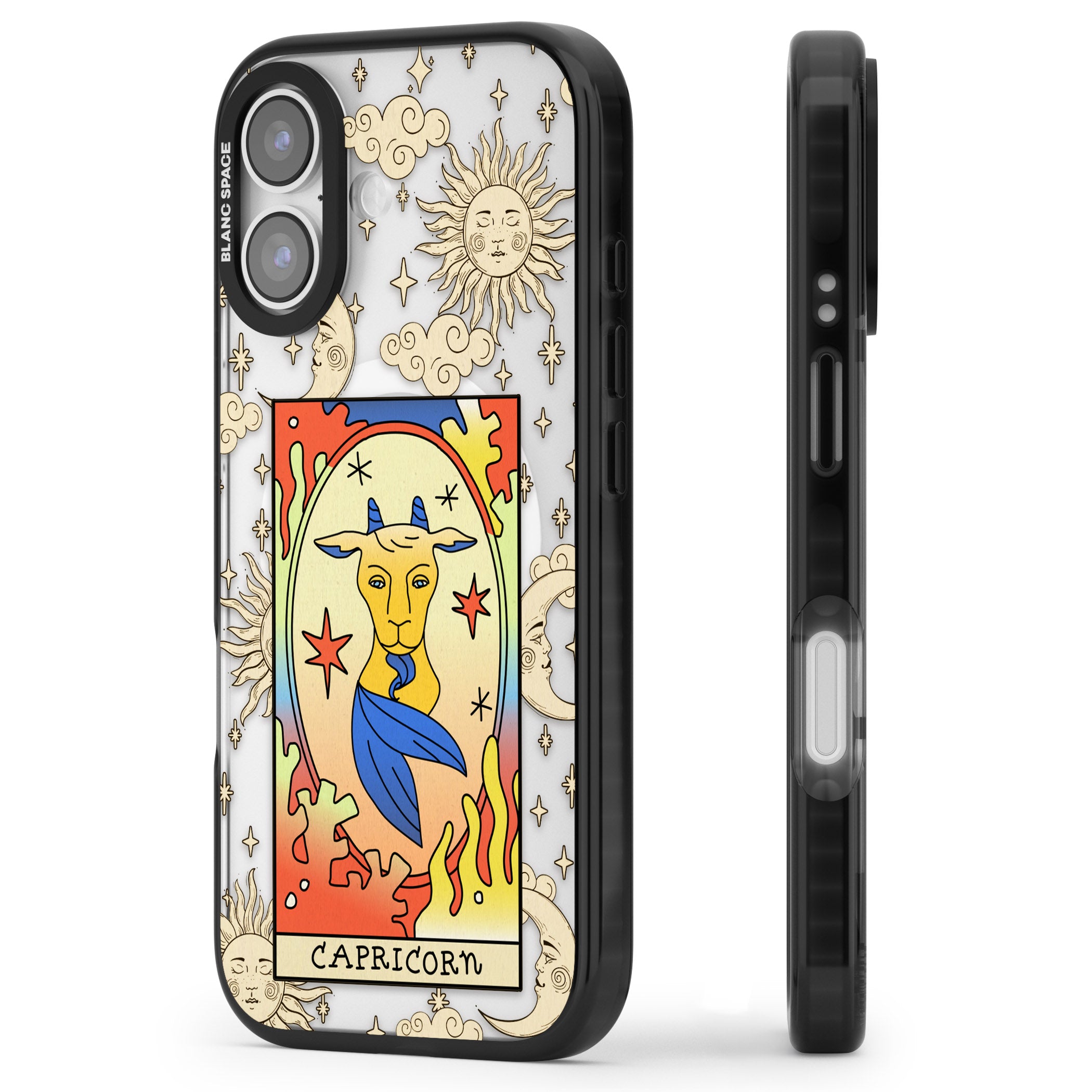 Celestial Zodiac Capricorn iPhone 17 Impact Pro Black Phone Case Side Profile