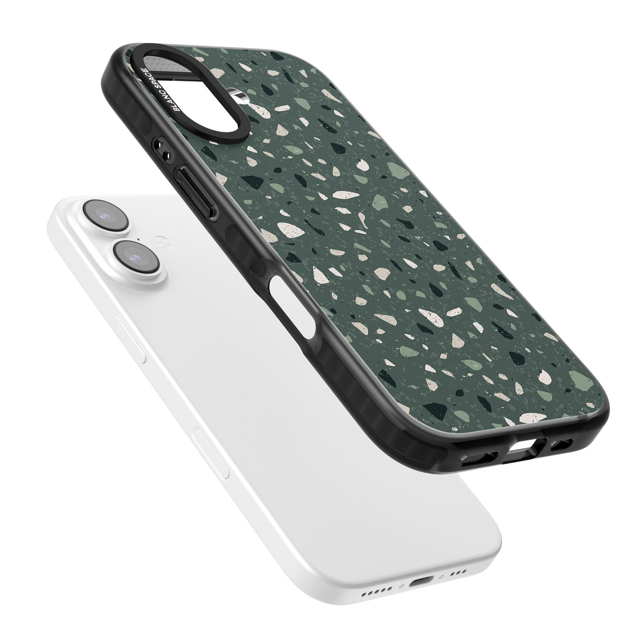 Green & Cream Terrazzo Pattern iPhone 17 Impact Pro Black Phone Case Colours