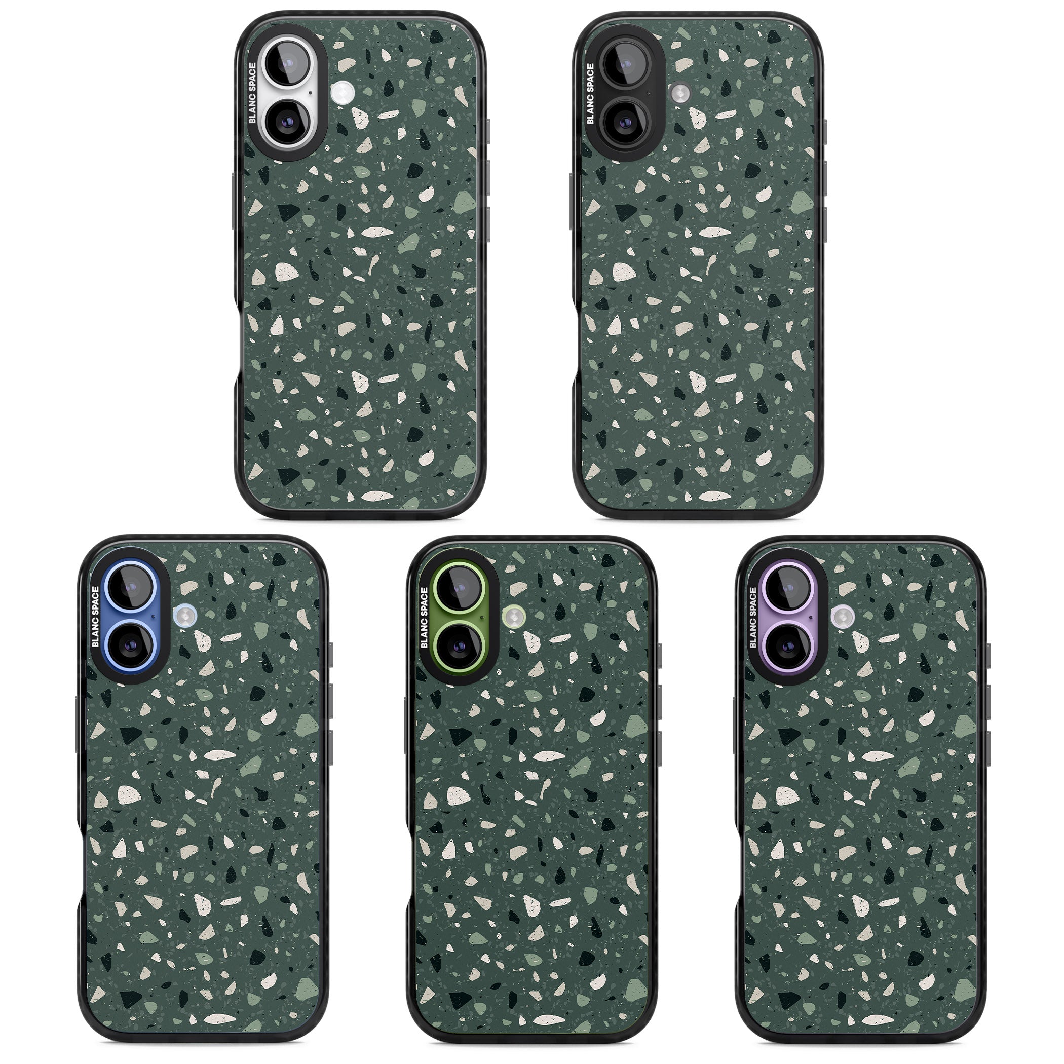 Green & Cream Terrazzo Pattern iPhone 17 Impact Pro Black Phone Case APT Impact Protection