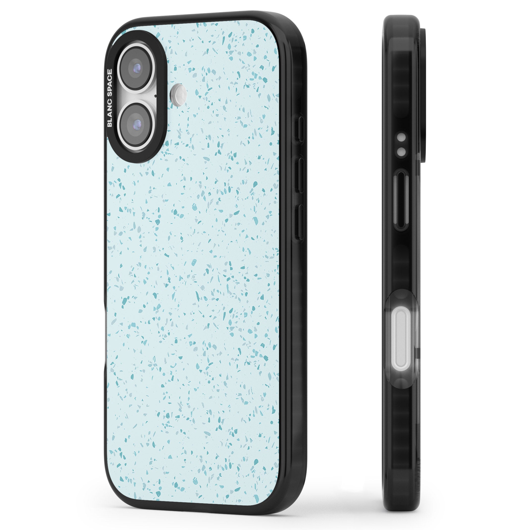 Light Blue Terrazzo Pattern iPhone 17 Impact Pro Black Phone Case Side Profile