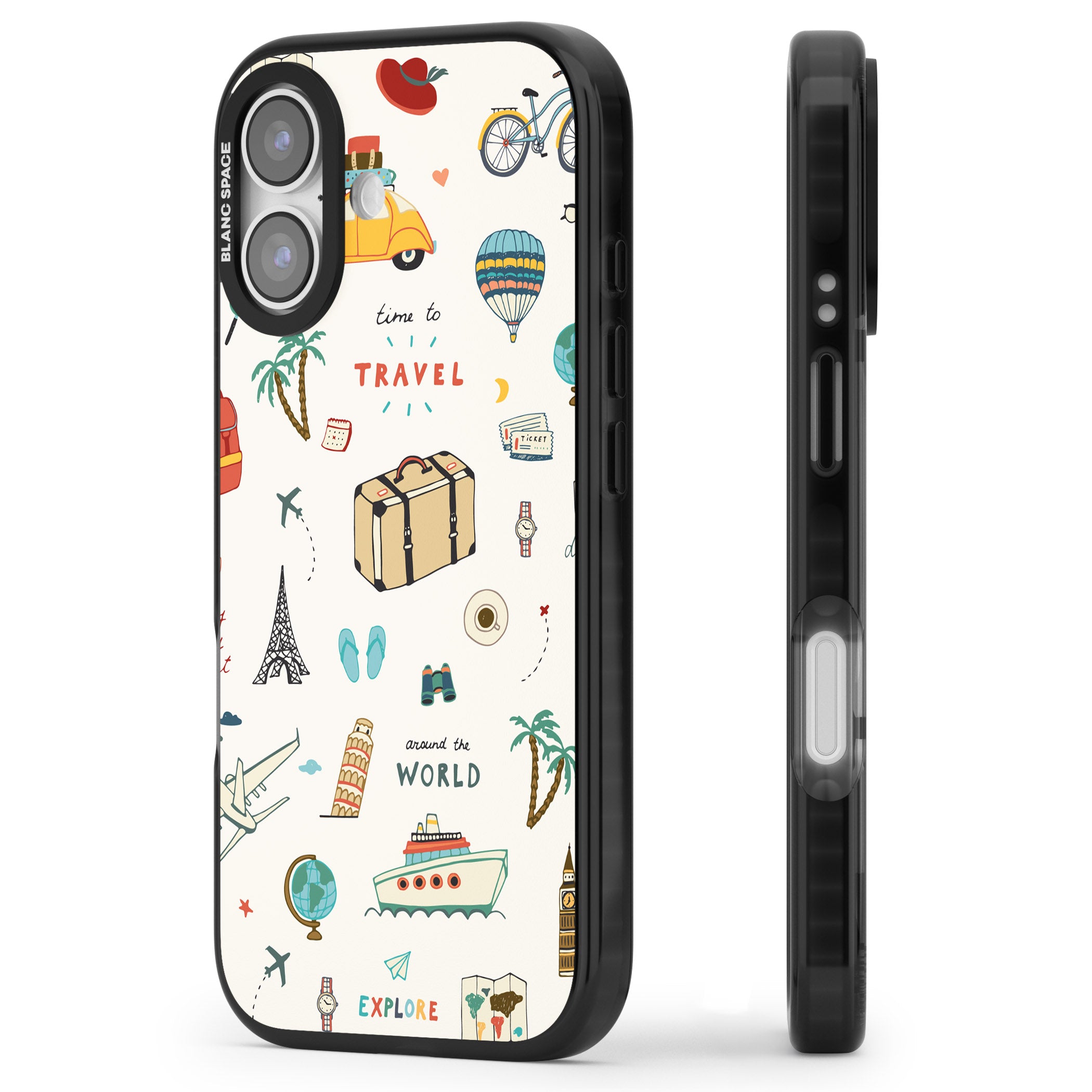 Cute Travel Pattern Cream iPhone 17 Impact Pro Black Phone Case Side Profile