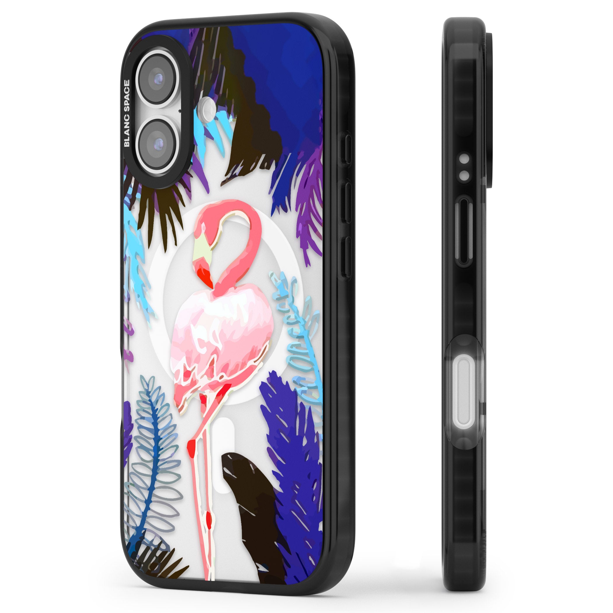 Tropical Flamingo iPhone 17 Impact Pro Black Phone Case Side Profile