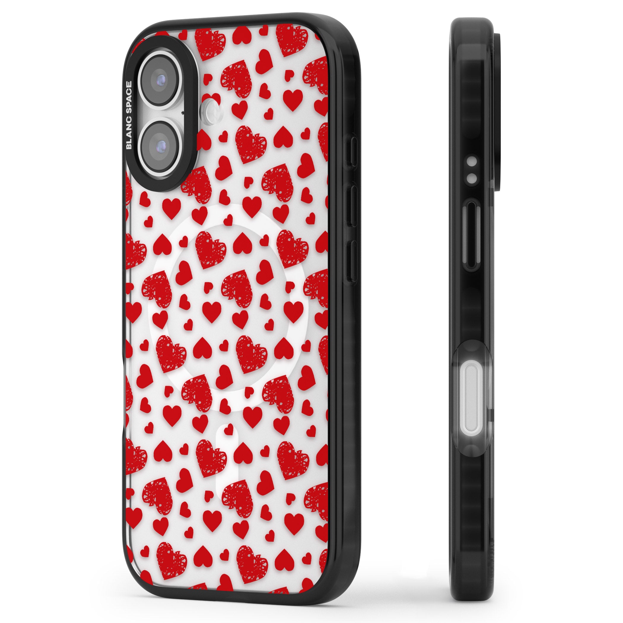 Red Heart Pattern Classic iPhone 17 Impact Pro Black Phone Case Side Profile