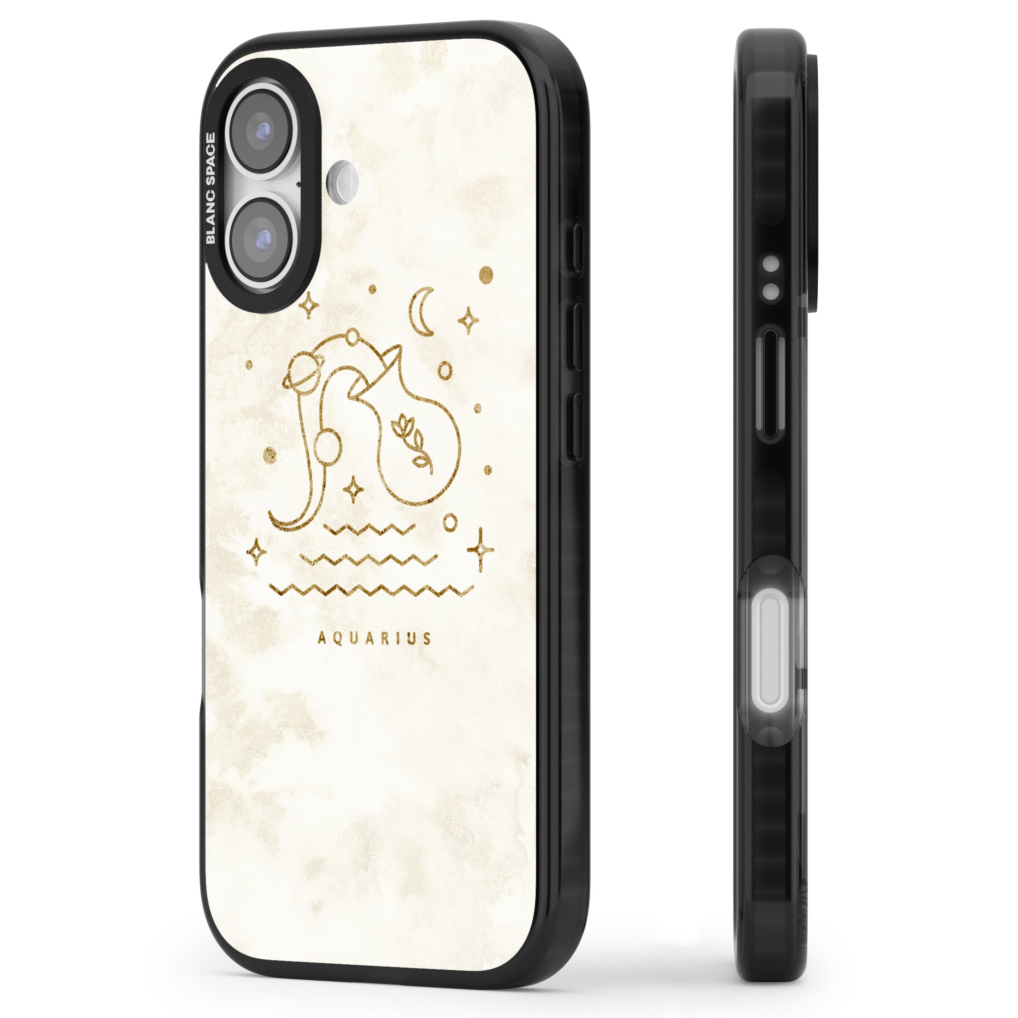 Aquarius Golden Emblem iPhone 17 Impact Pro Black Phone Case Side Profile