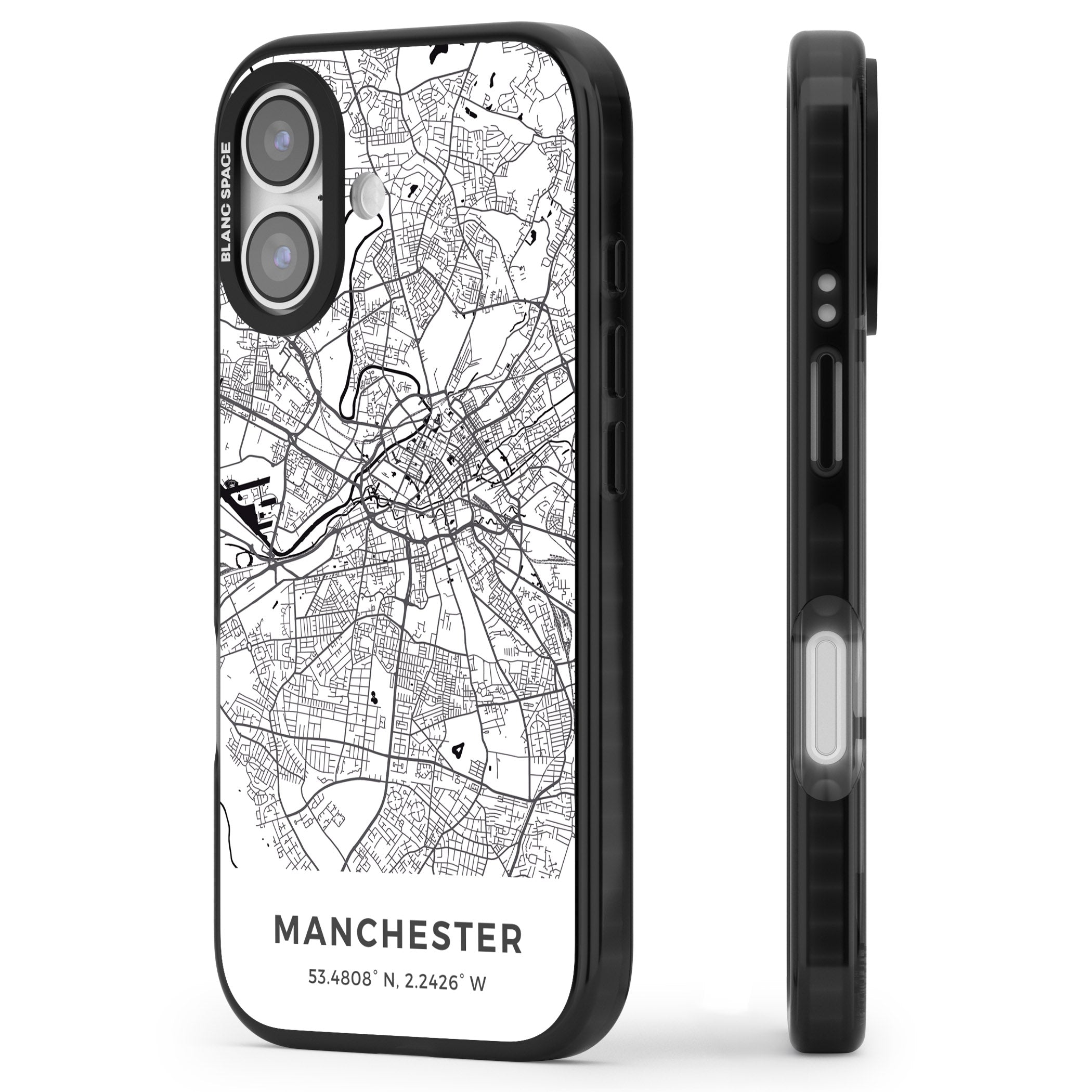 Manchester Map iPhone 17 Impact Black Phone Case Side Profile