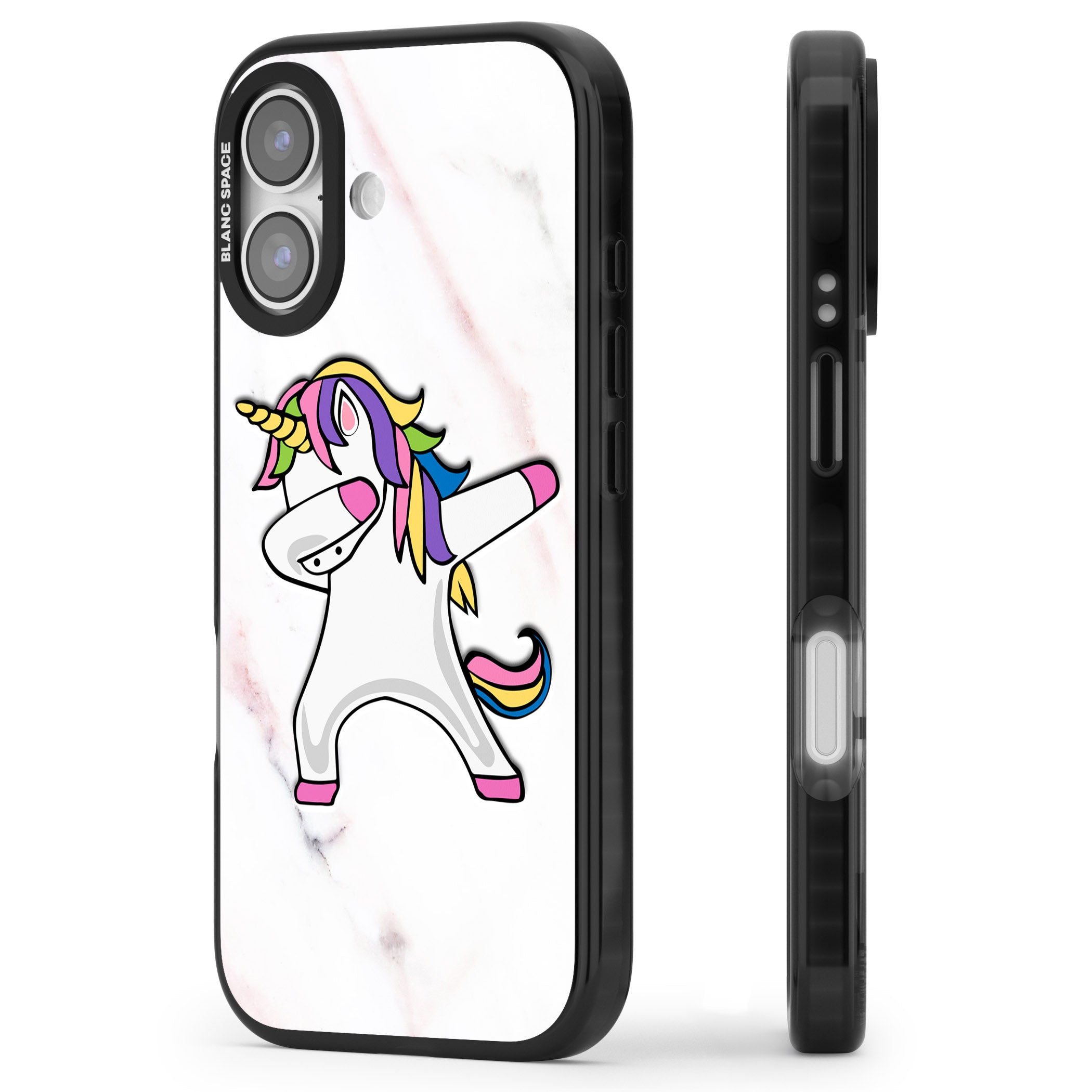 Designer Marble Unicorn Dab iPhone 17 Impact Black Phone Case Side Profile