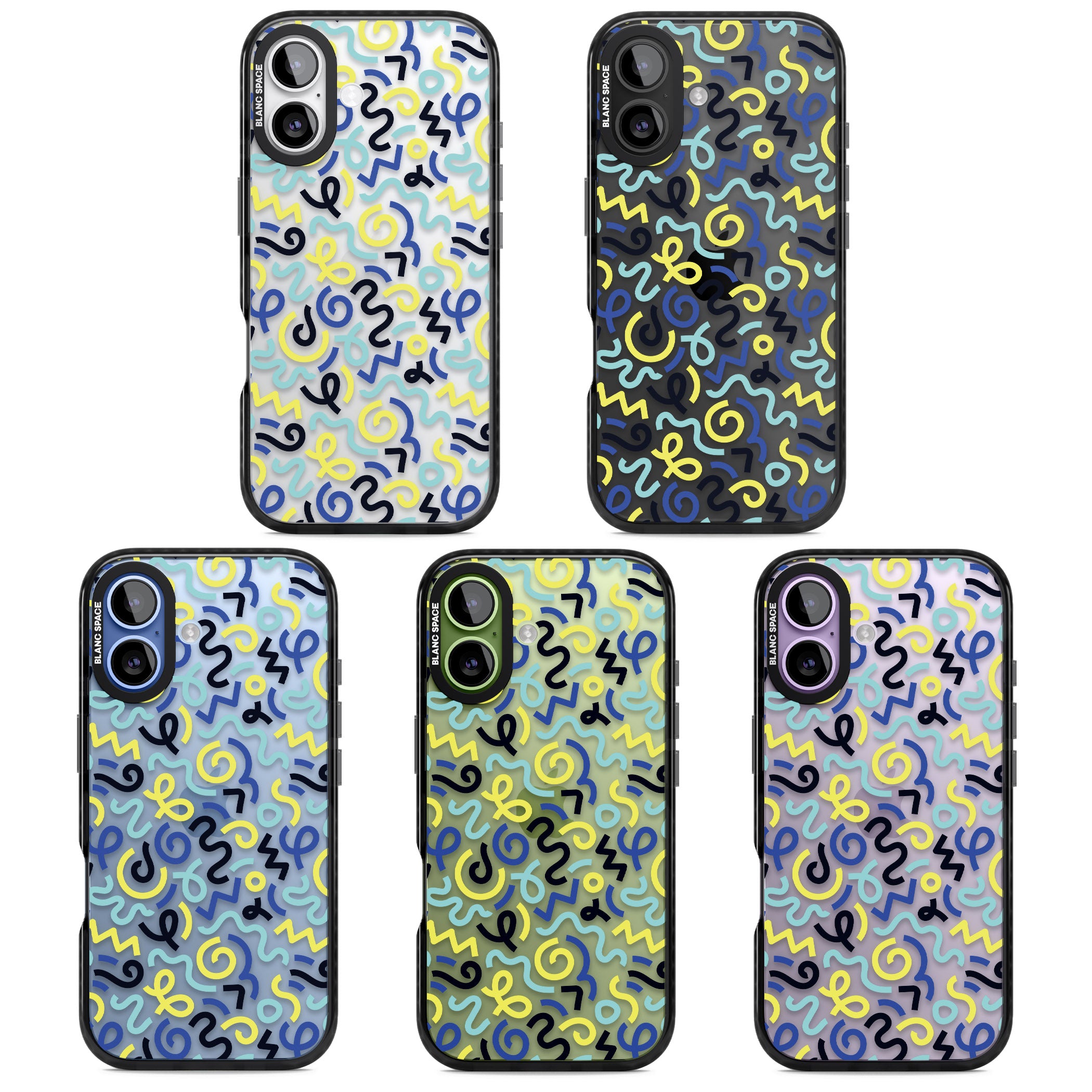 Blue & Yellow Memphis Retro iPhone 17 Impact Black Phone Case APT Impact Protection