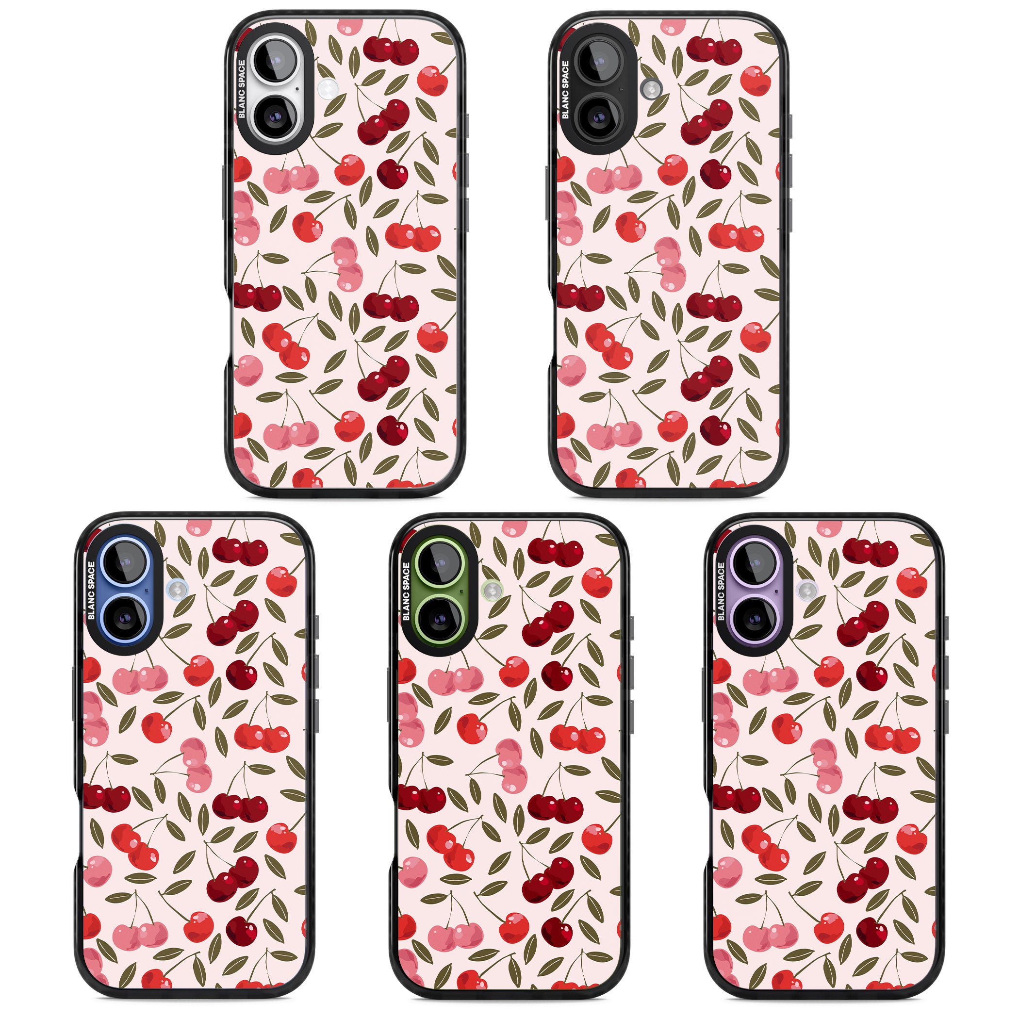 Fruity & Fun Patterns Cherries iPhone 17 Impact Black Phone Case APT Impact Protection