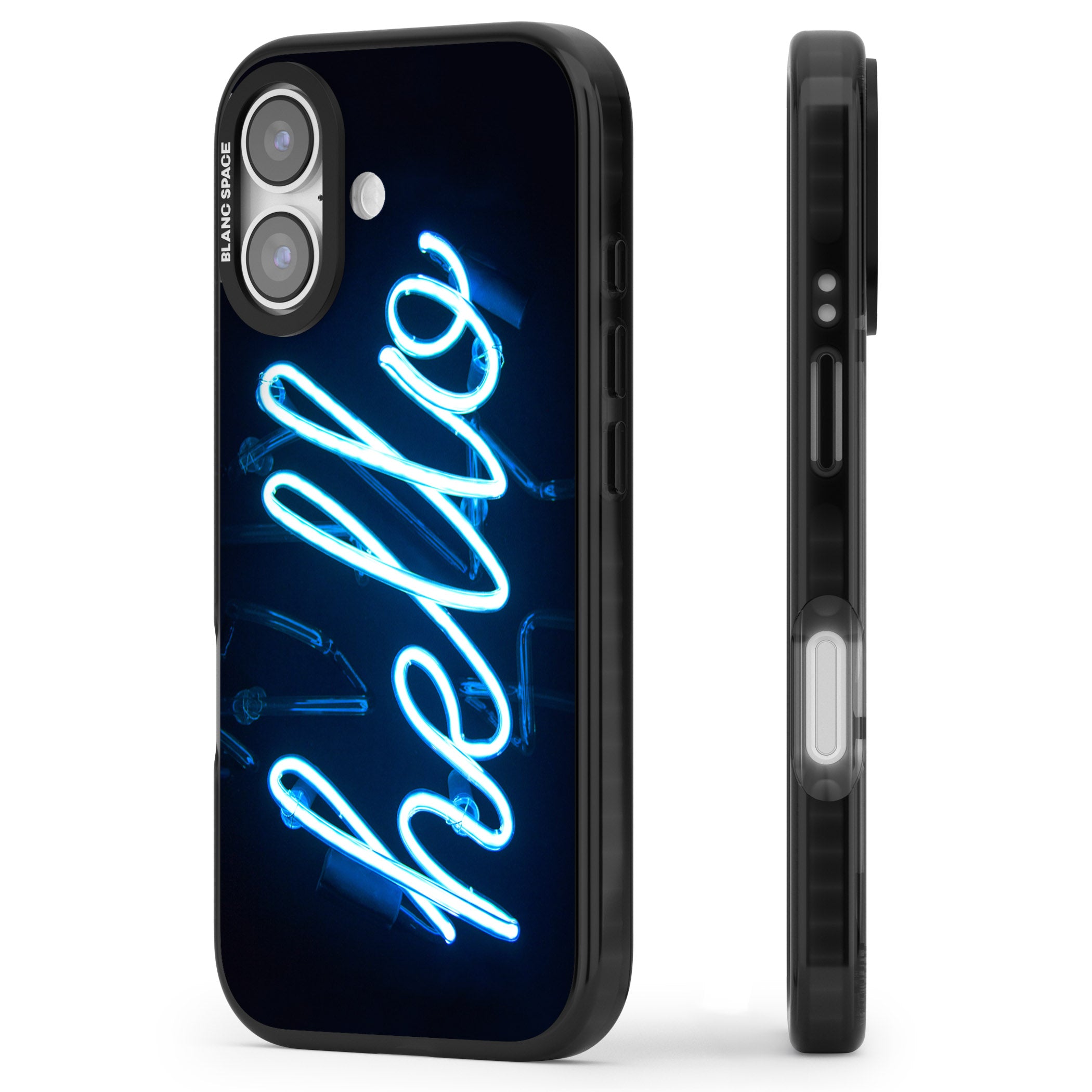 Hello Neon Sign iPhone 17 Impact Black Phone Case Side Profile