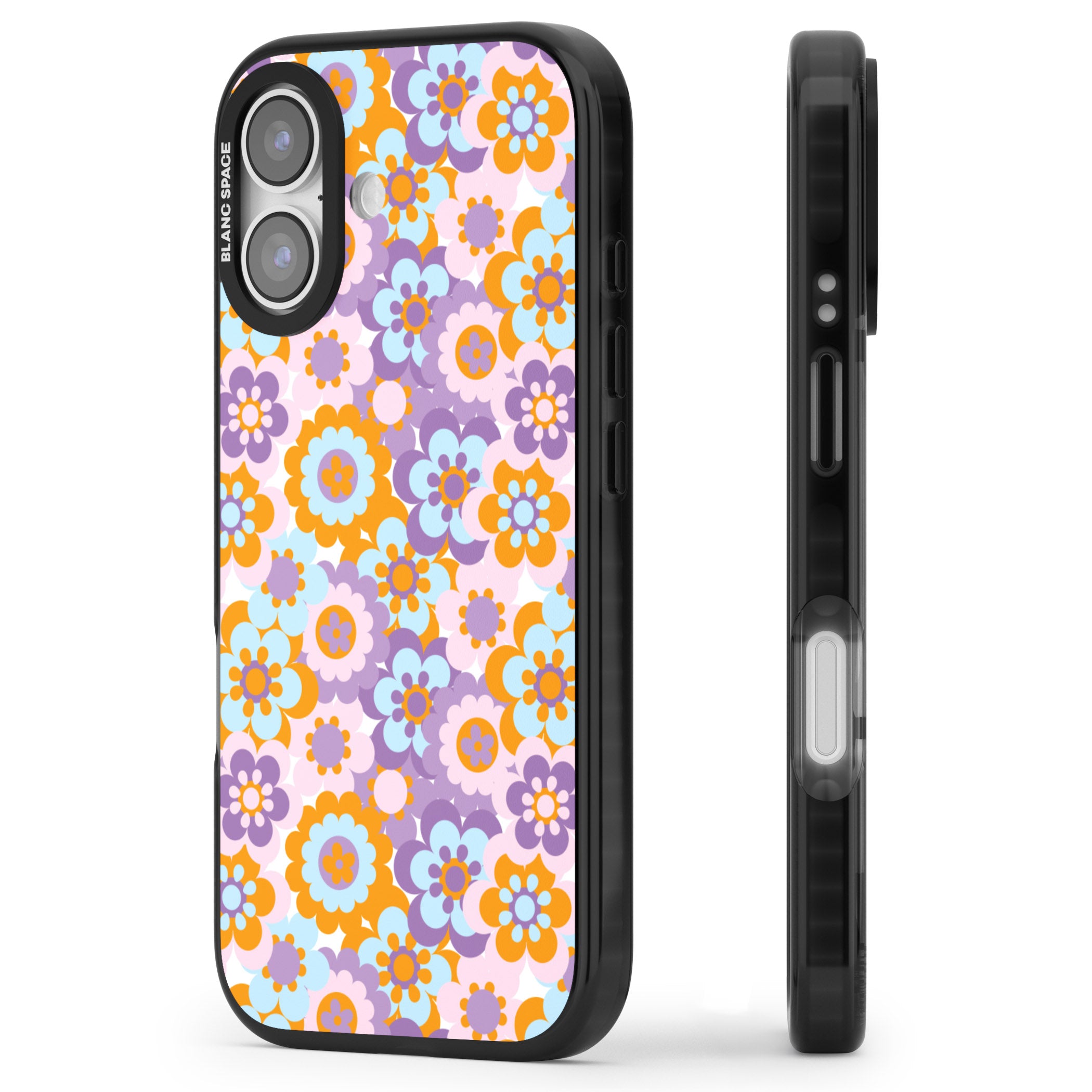 Flower Power Pattern iPhone 17 Impact Black Phone Case Side Profile