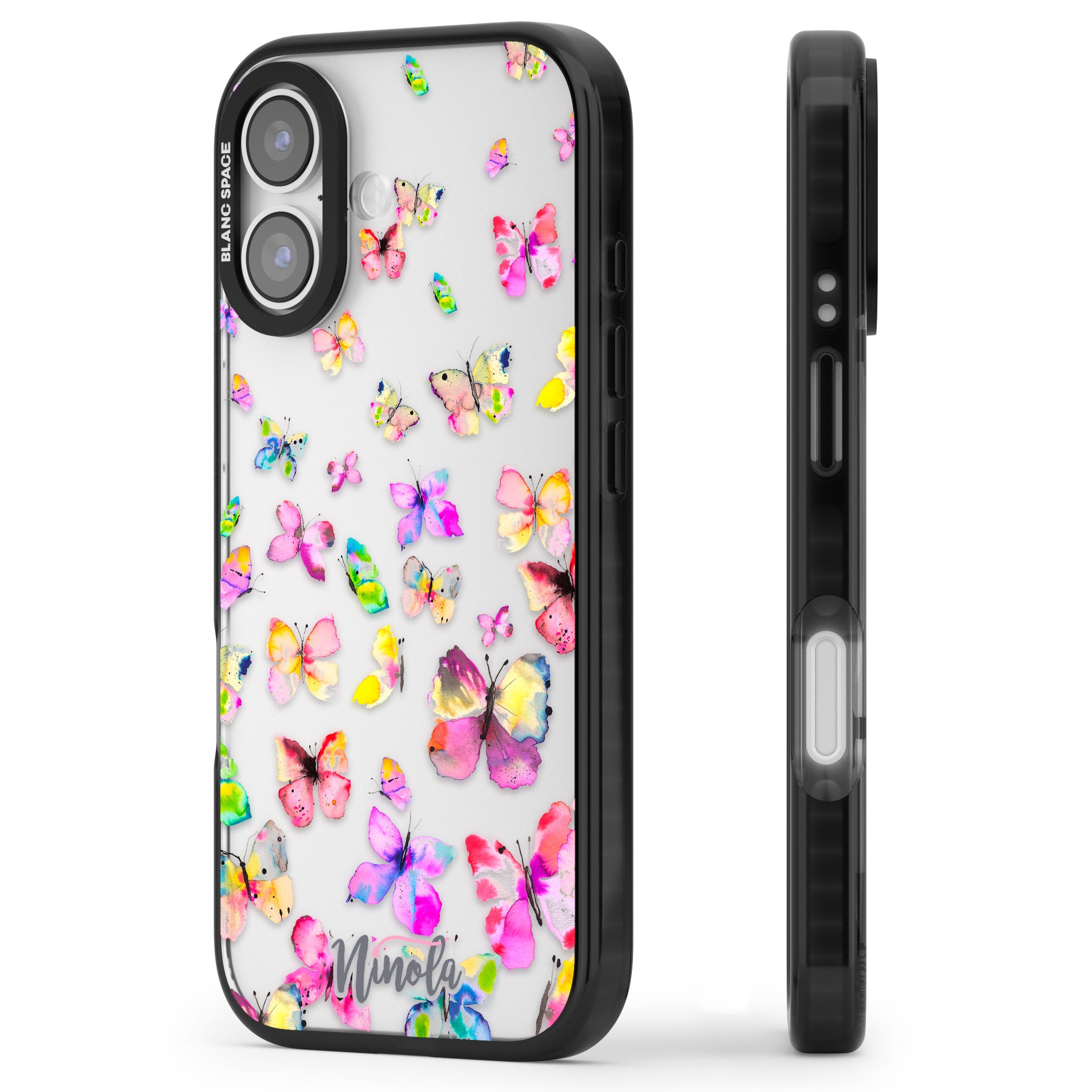 Watercolor Butterflies iPhone 17 Impact Black Phone Case Side Profile