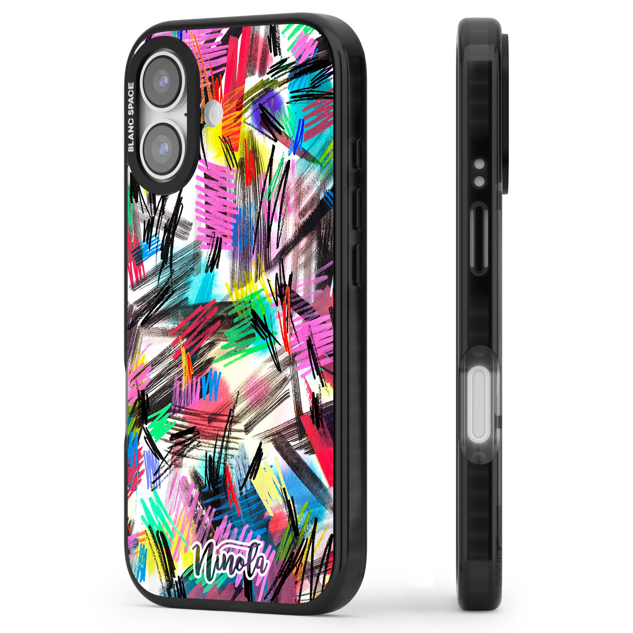 Wild Strokes Rainbow iPhone 17 Impact Black Phone Case Side Profile