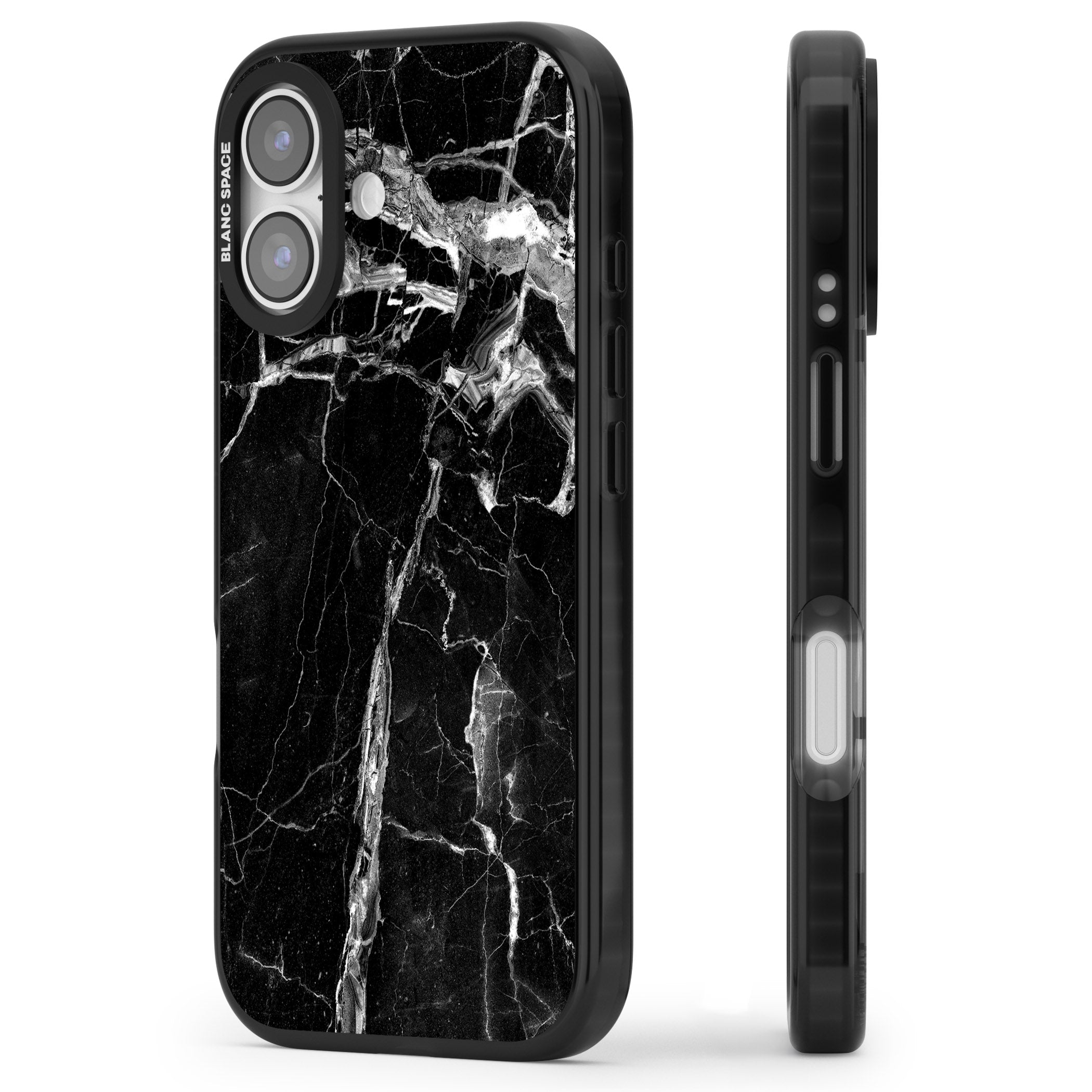 Black Onyx Marble iPhone 17 Impact Black Phone Case Side Profile