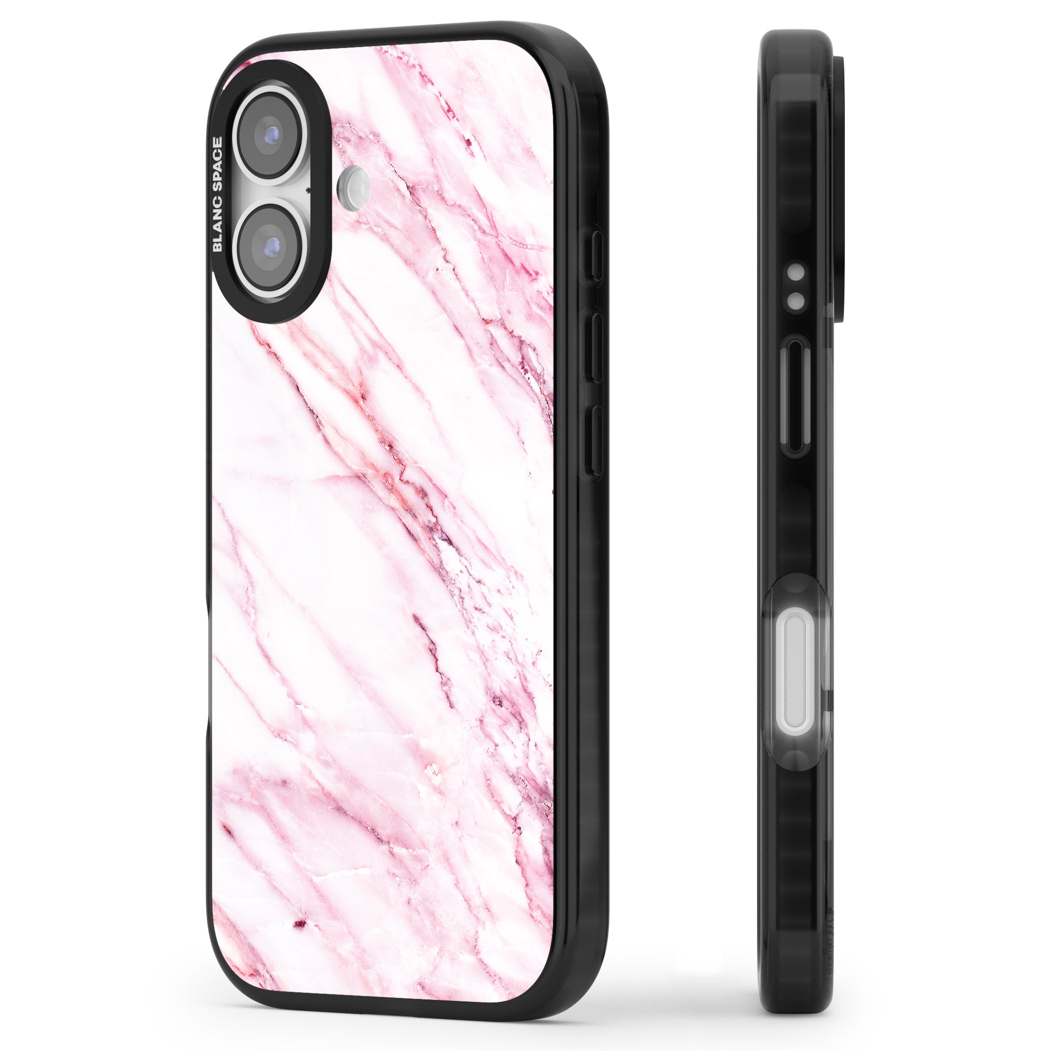 White Pink Onyx Marble iPhone 17 Impact Black Phone Case Side Profile