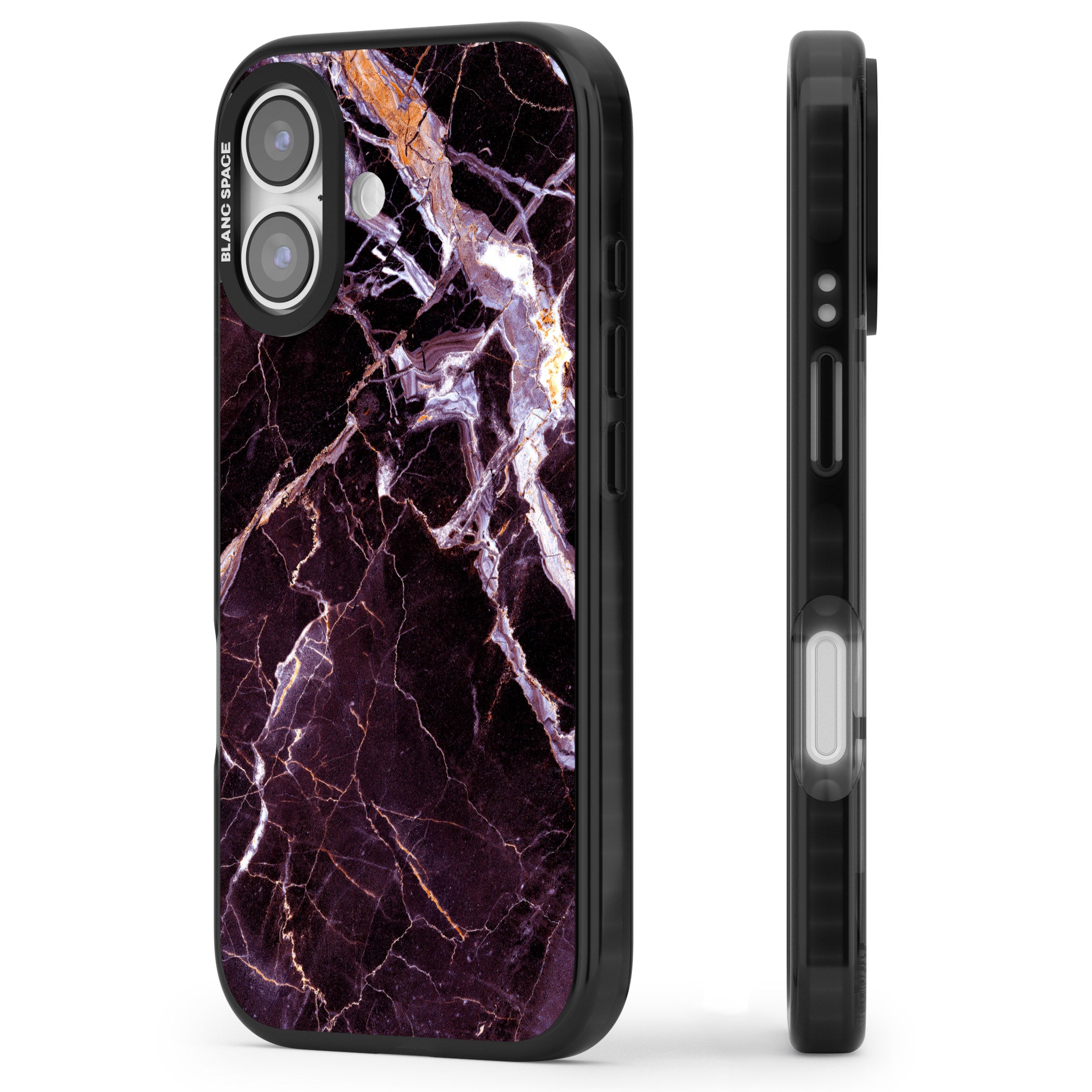 Violet Shatter Marble iPhone 17 Impact Black Phone Case Side Profile