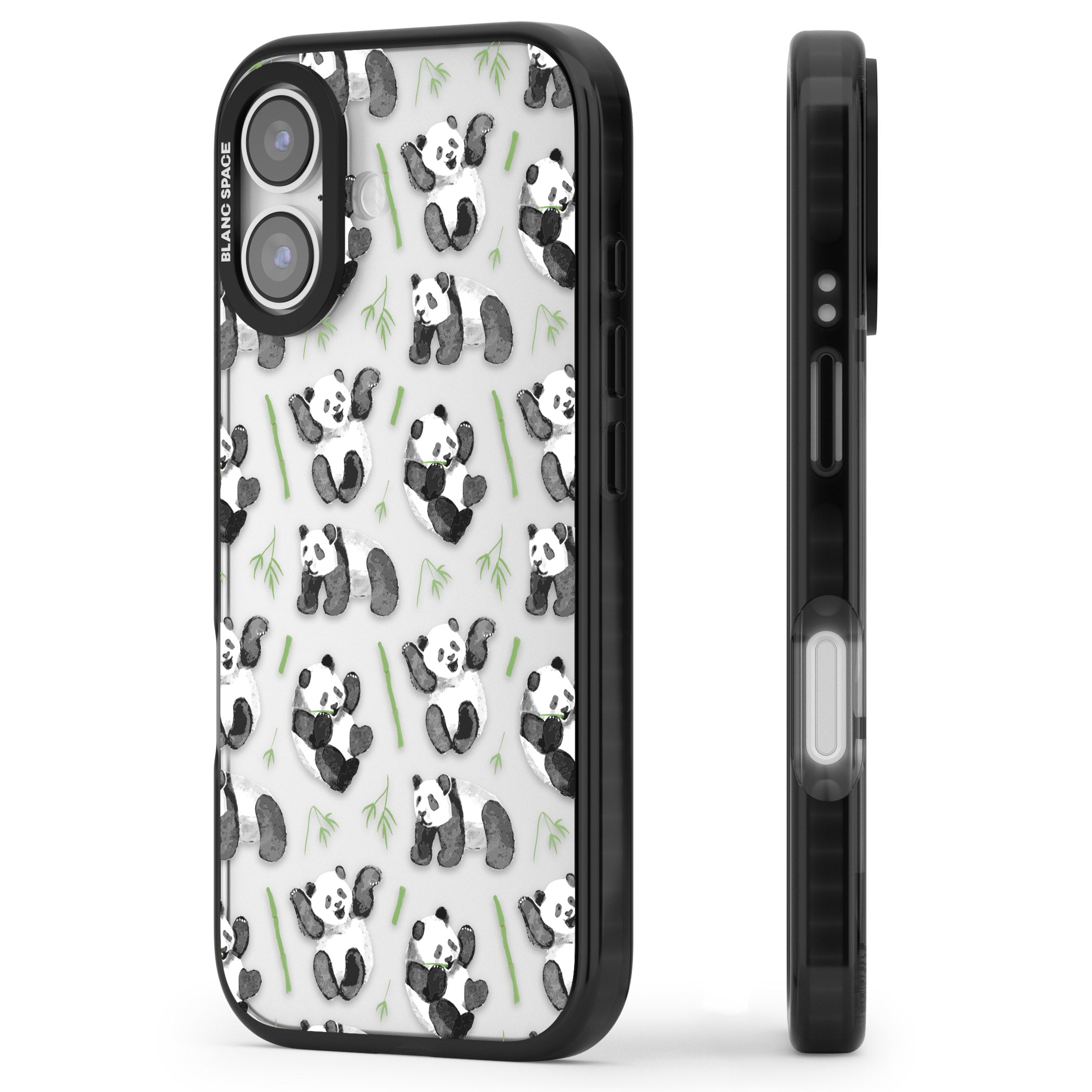 Watercolour Panda Pattern iPhone 17 Impact Black Phone Case Side Profile