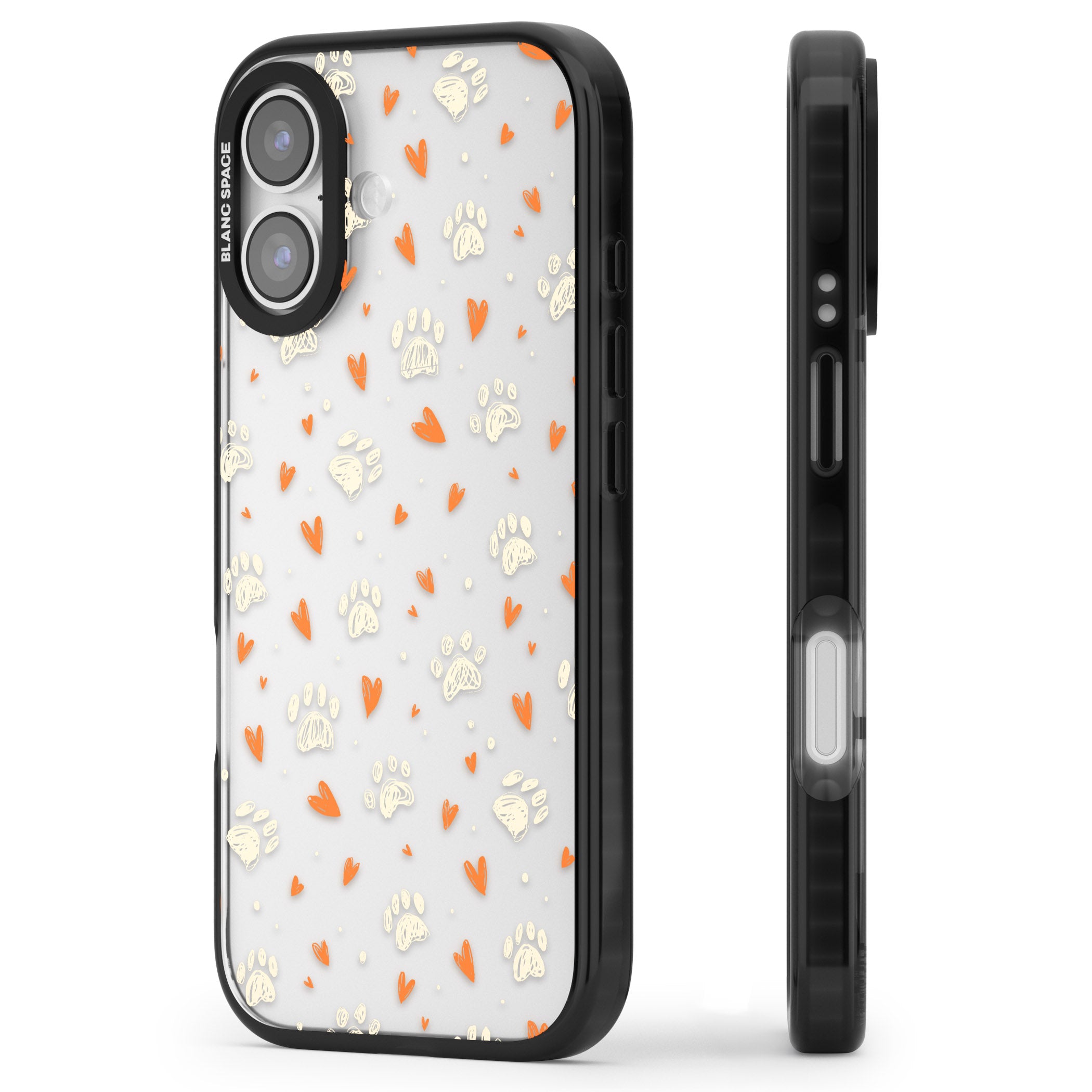 Paws And Hearts Pattern iPhone 17 Impact Black Phone Case Side Profile