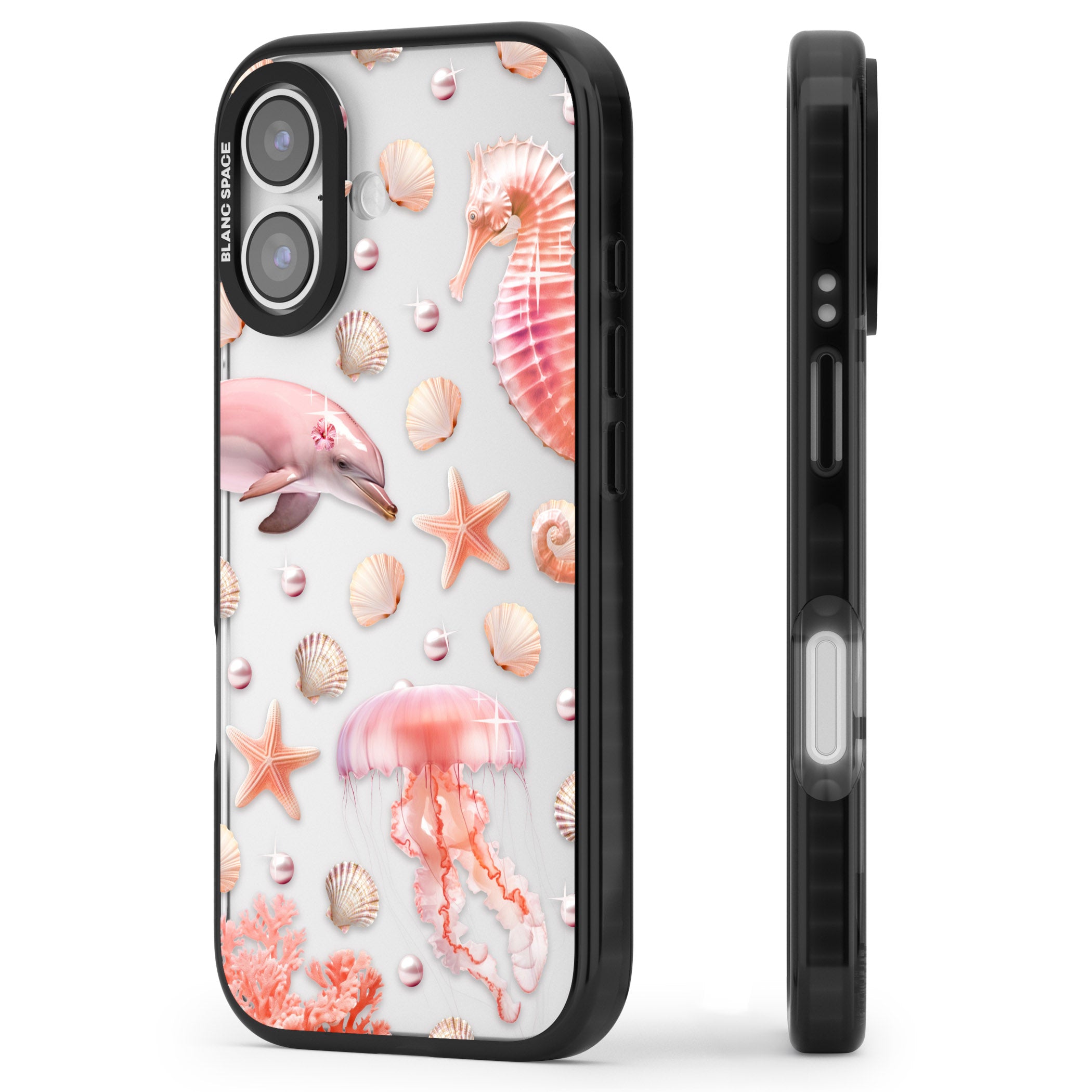 Pink Sealife iPhone 17 Impact Black Phone Case Side Profile