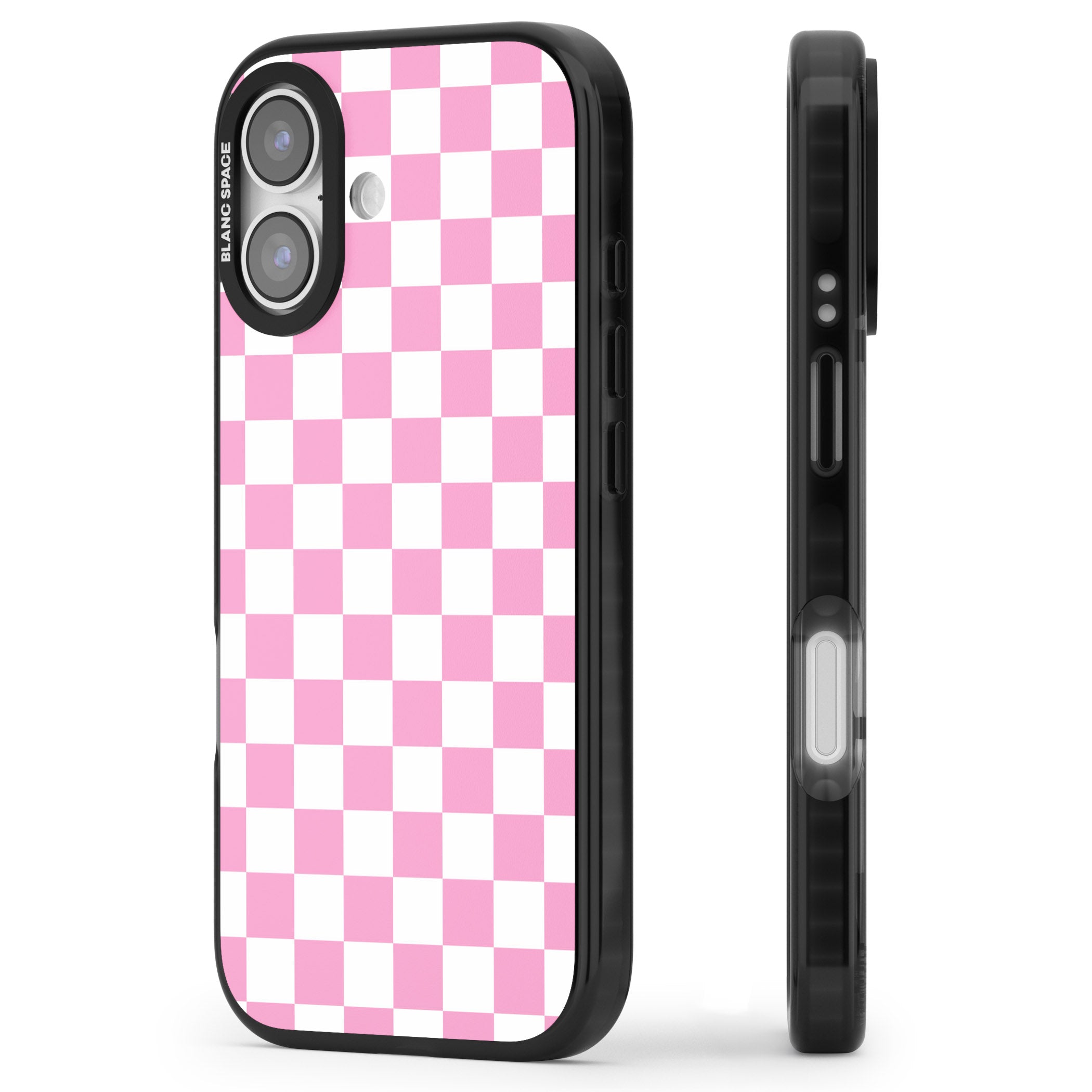 Pink Checkered iPhone 17 Impact Black Phone Case Side Profile