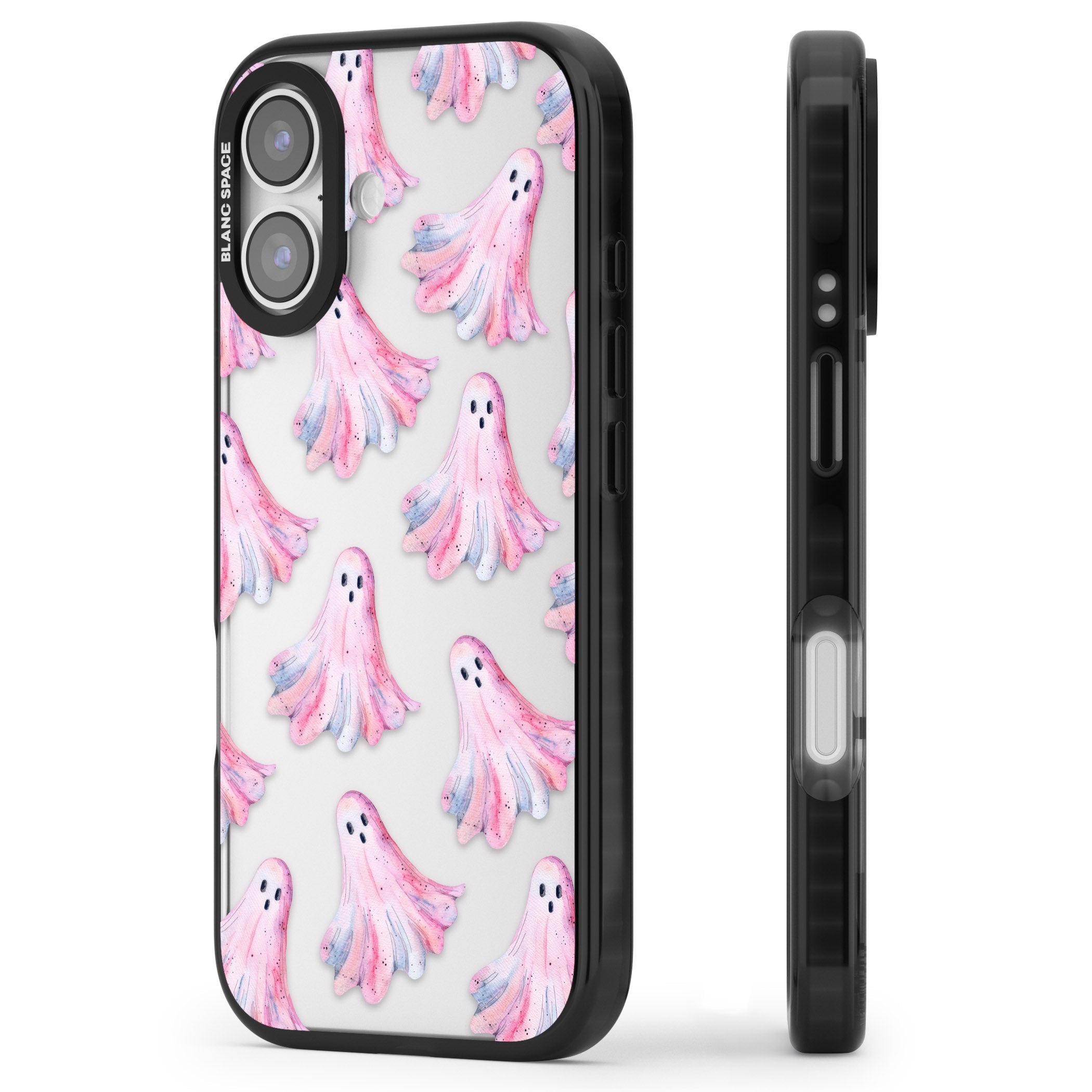 Pink Ghosts iPhone 17 Impact Black Phone Case Side Profile