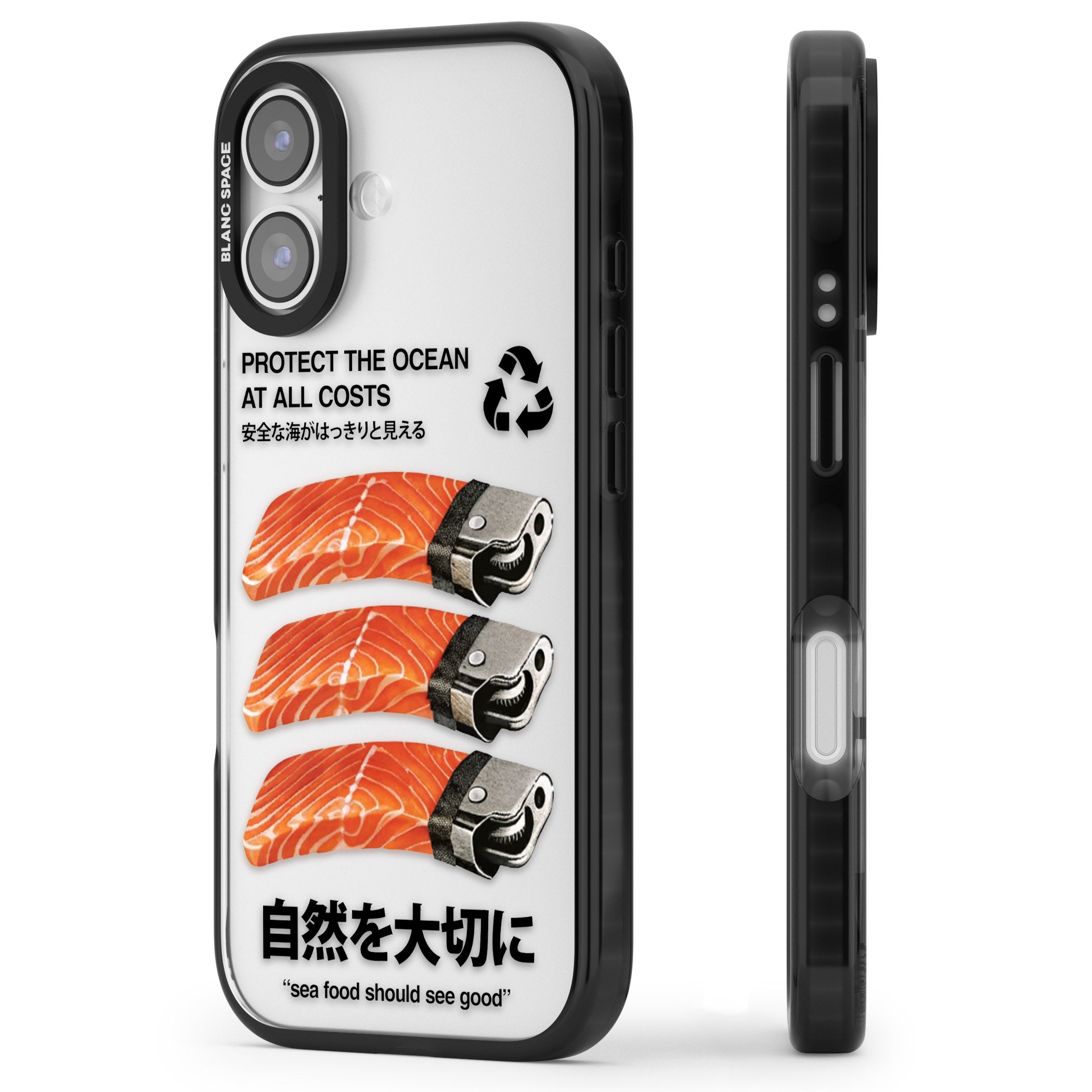 Protect The Ocean iPhone 17 Impact Black Phone Case Side Profile