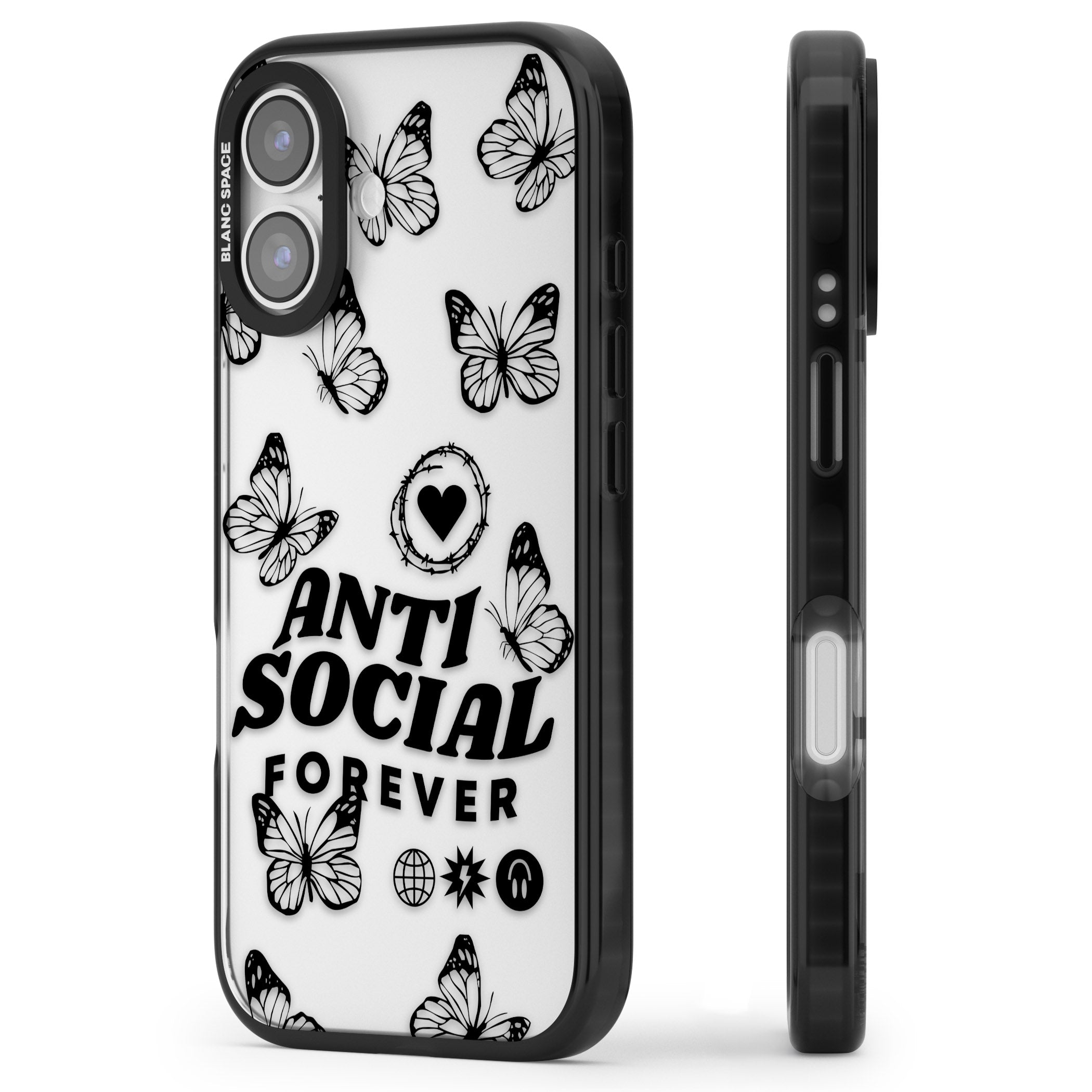 Anti Social Forever iPhone 17 Impact Black Phone Case Side Profile