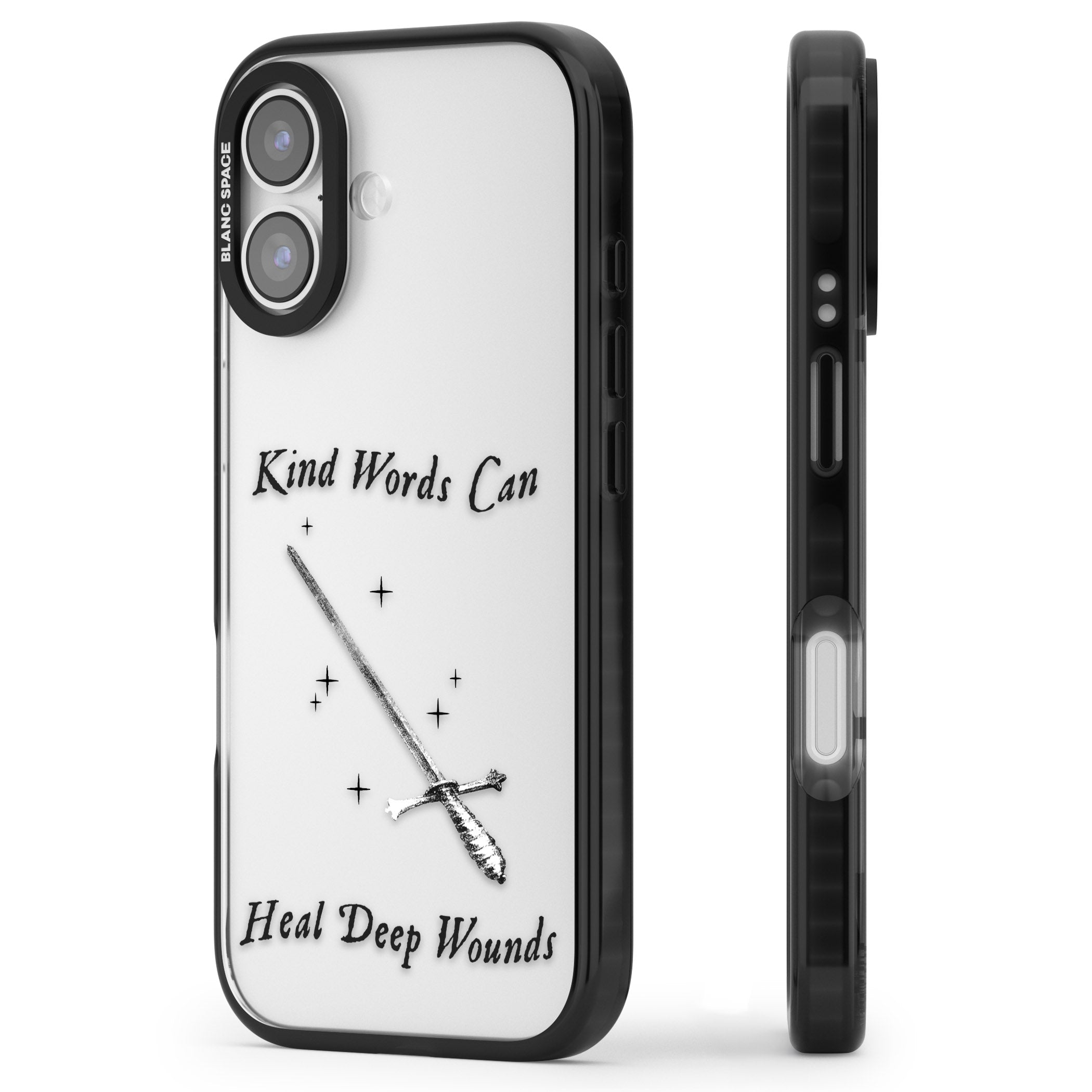 Kind Words Can Heal Deep Wounds iPhone 17 Impact Black Phone Case Side Profile
