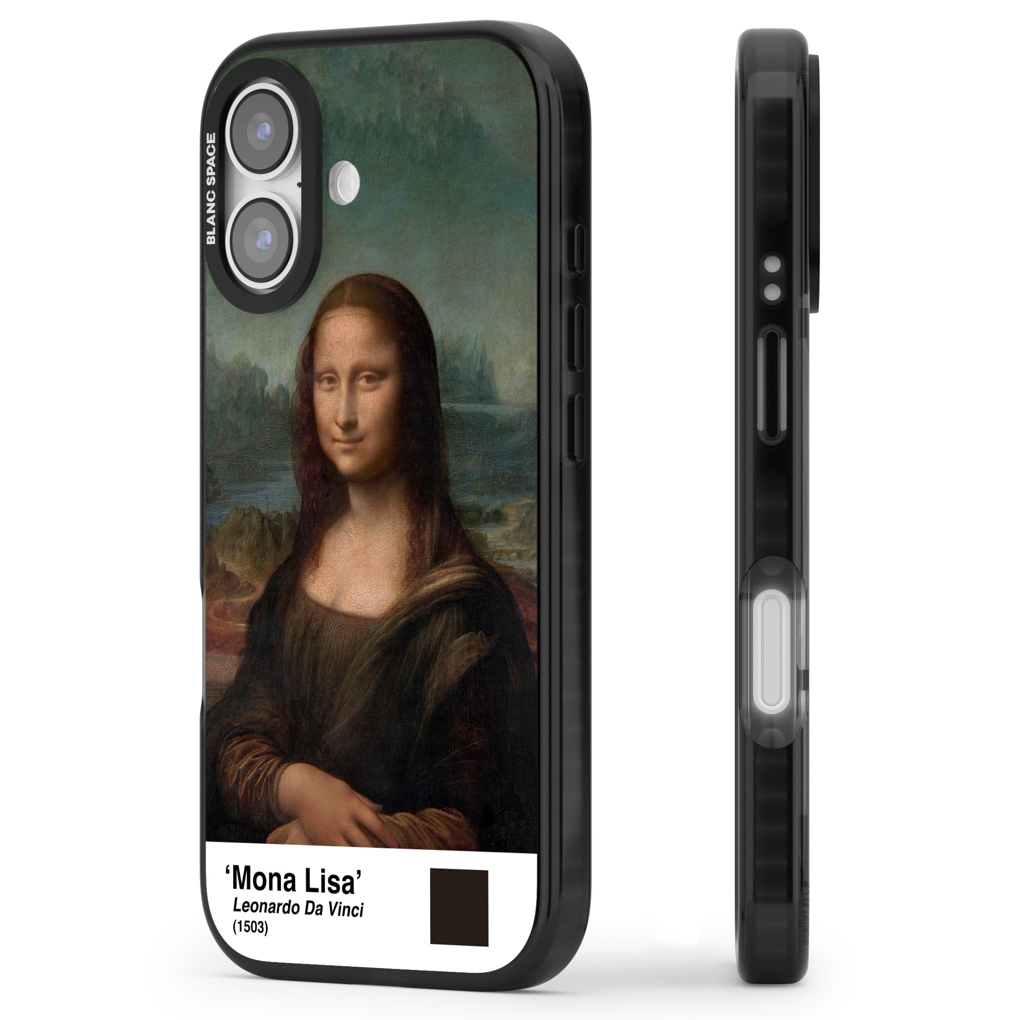 Mona Lisa iPhone 17 Impact Black Phone Case Side Profile