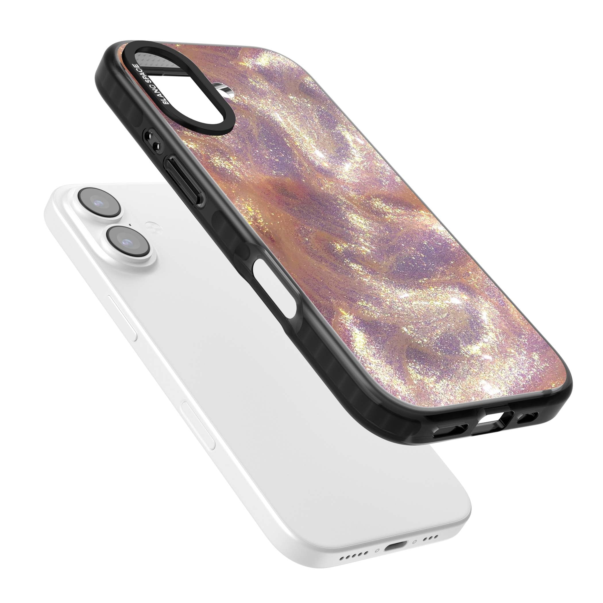 Shimmer marble iPhone case featuring rose gold glitter swirls, lilac shimmer and iridescent pearl finish | Clear Impact case for iPhone 17