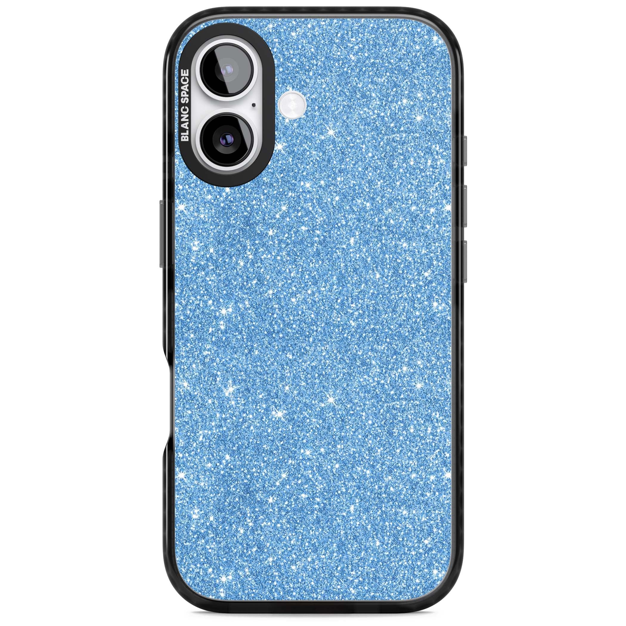 Blue Glitter blue glitter iPhone case featuring dense sparkling cerulean glitter with a glamorous shimmering finish | Clear Impact case for iPhone 17