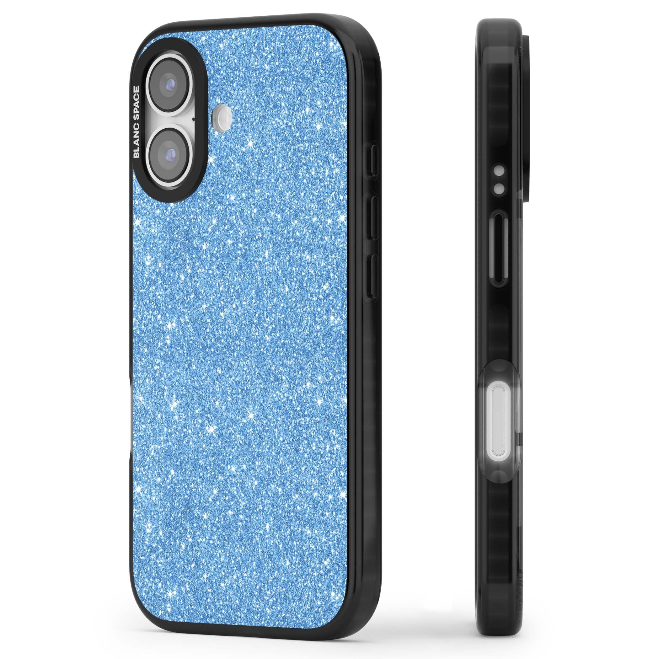 Blue Glitter blue glitter iPhone case featuring dense sparkling cerulean glitter with a glamorous shimmering finish | Clear Impact case for iPhone 17