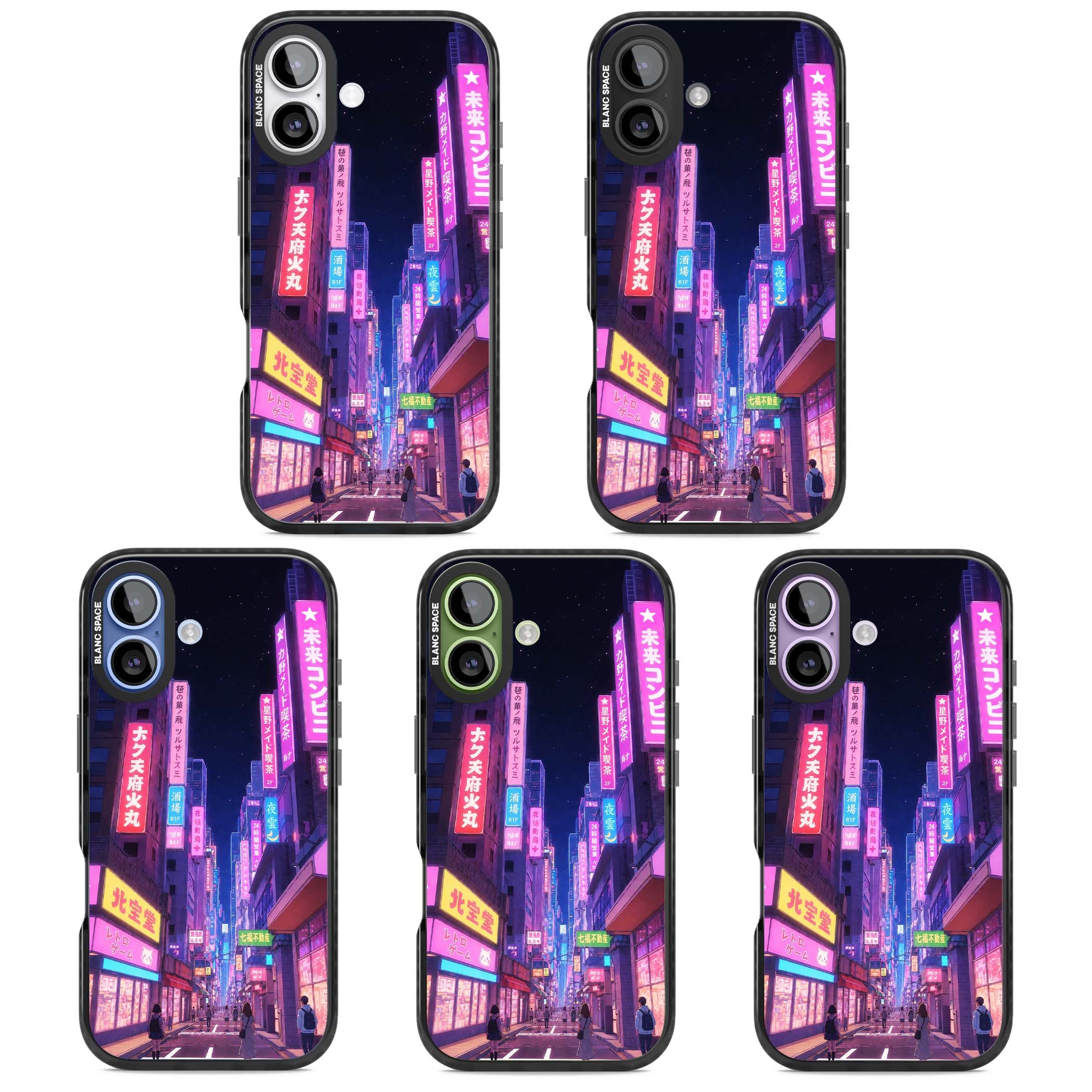 Shibuya At Night Japanese neon city iPhone case featuring glowing kanji signs, pink storefronts and a Tokyo street at n | Clear Impact case for iPhone 17
