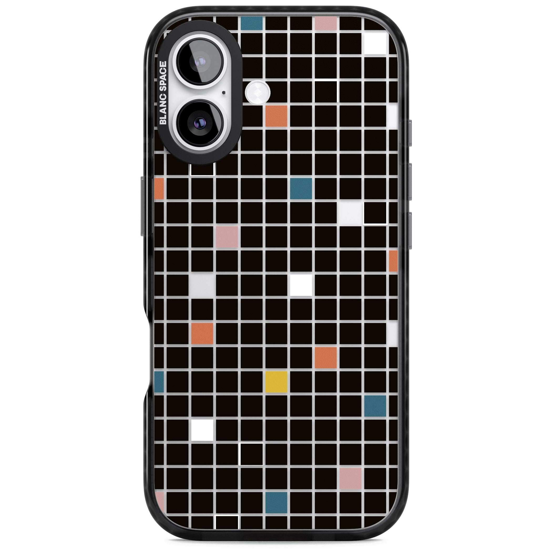 Earthtone Black Geometric Grid iPhone 17 Impact Black Phone Case