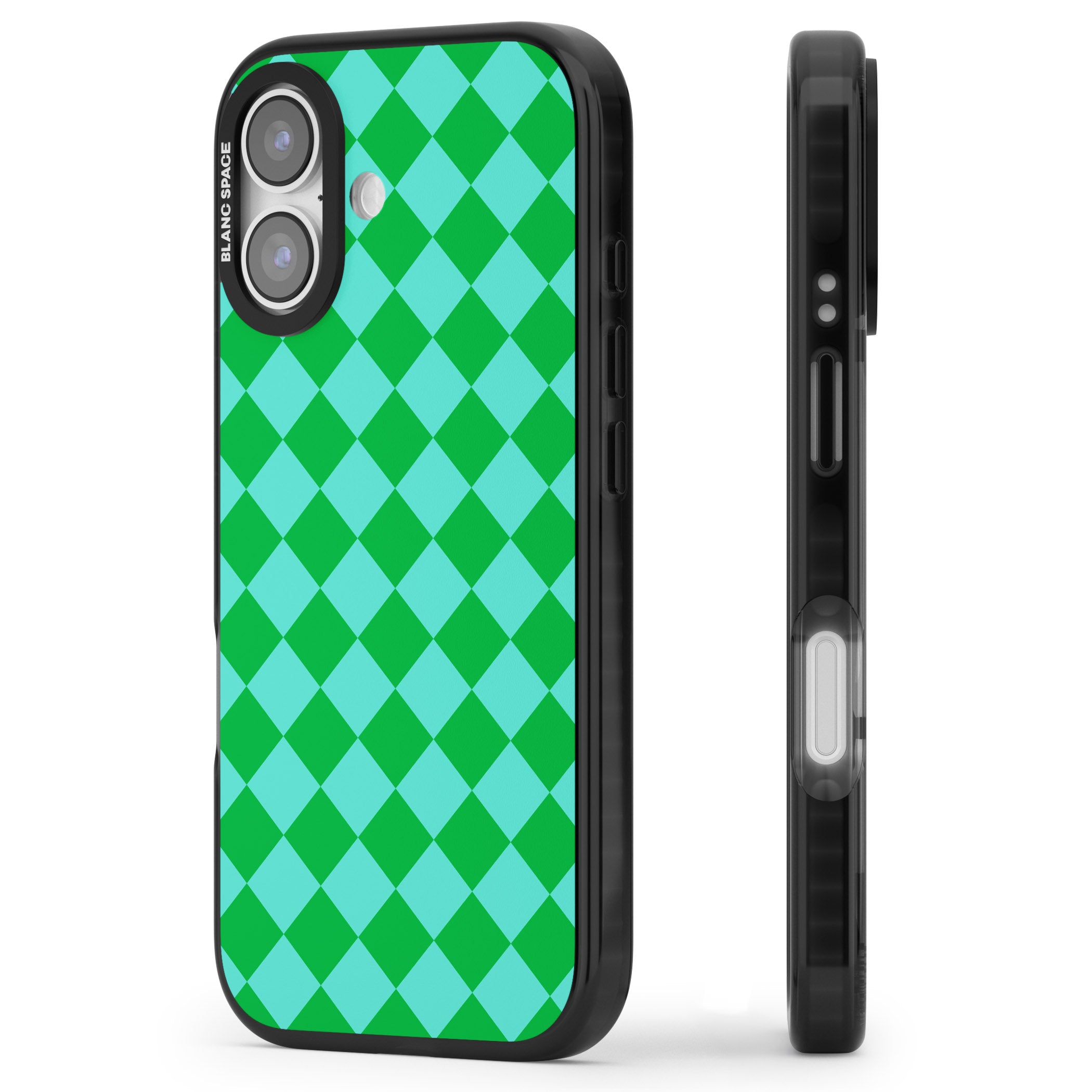 Retro Green Diamond Plaid iPhone 17 Impact Black Phone Case Side Profile