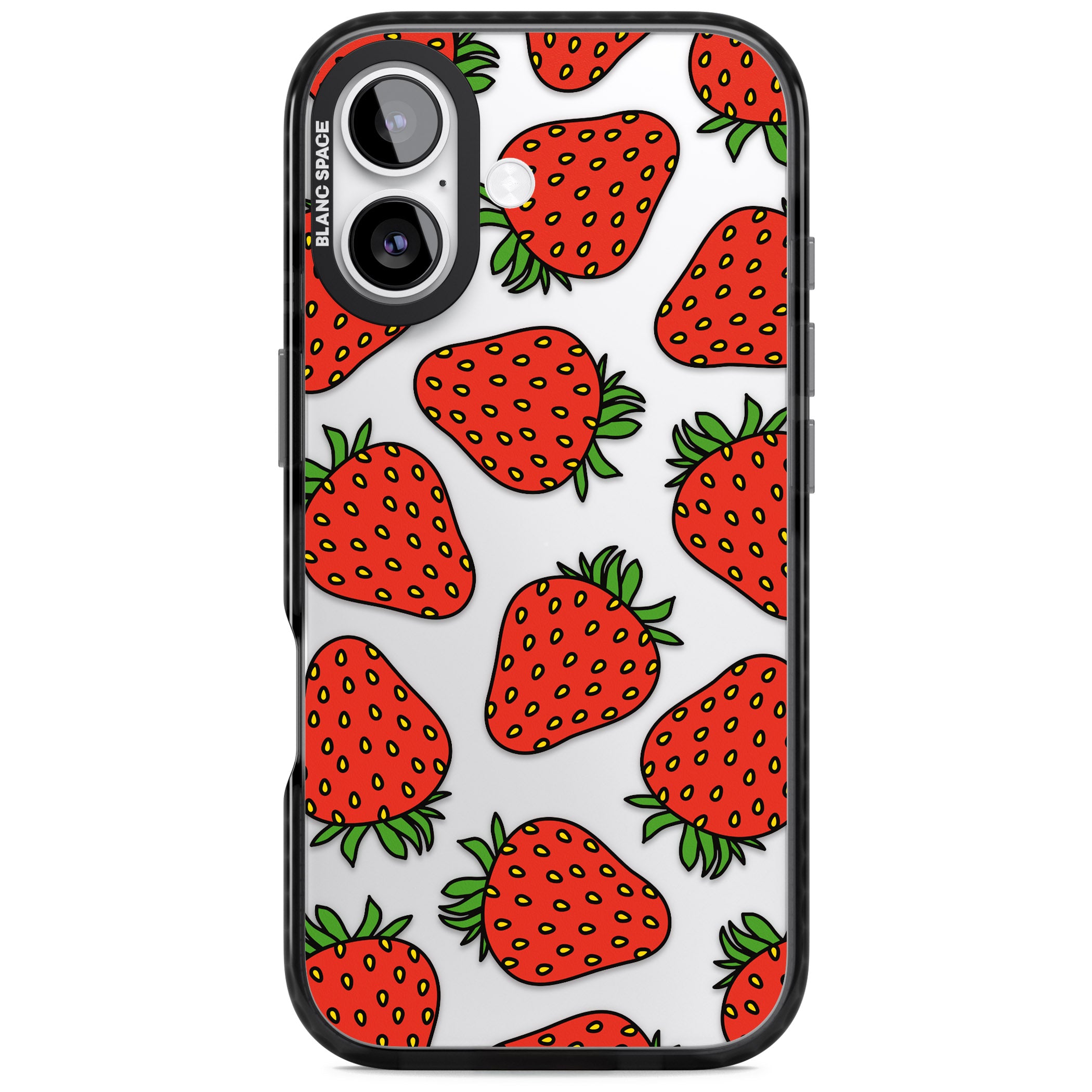 Strawberry Pattern iPhone 17 Impact Black Phone Case