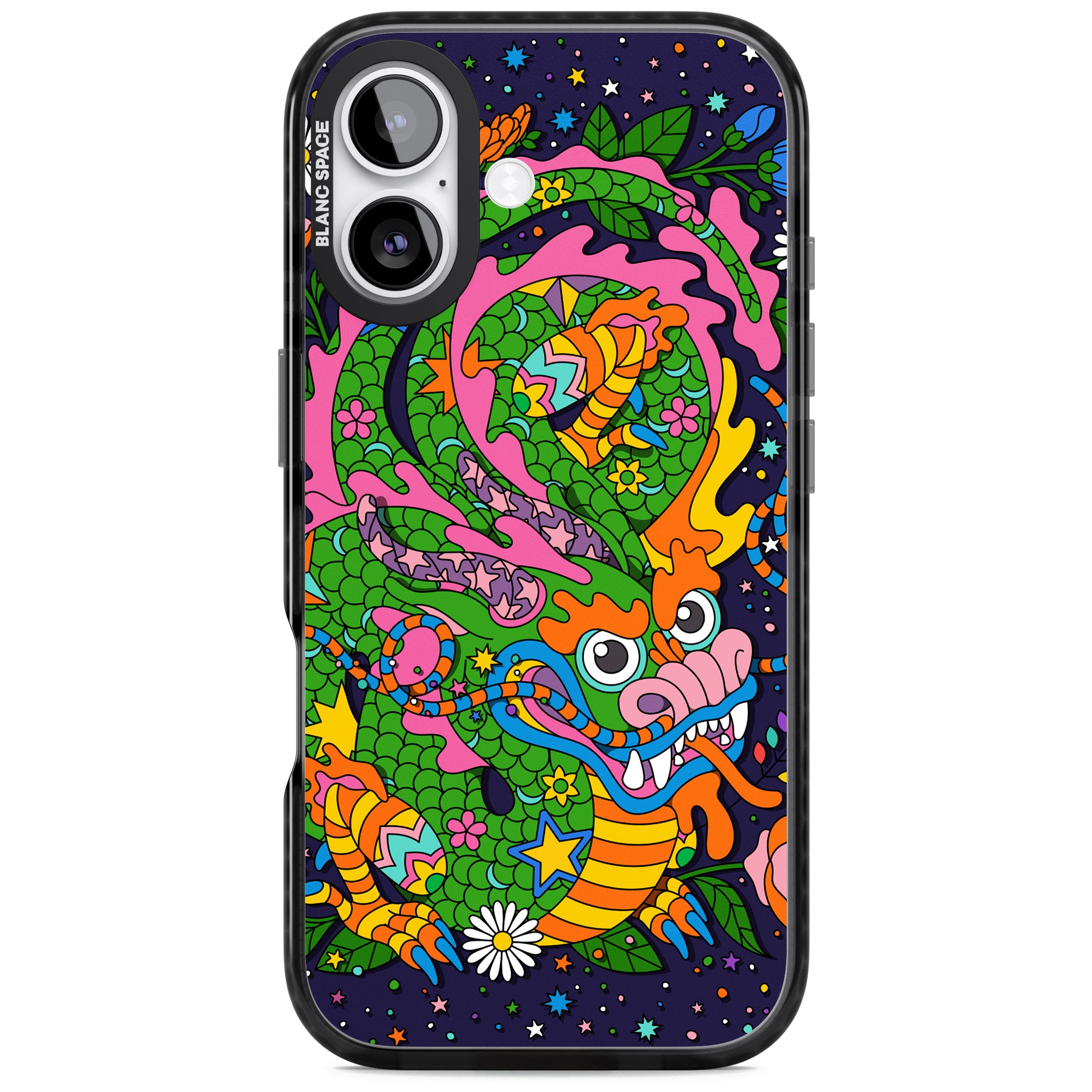 Psychedelic Jungle Dragon (Purple) iPhone 17 Impact Black Phone Case