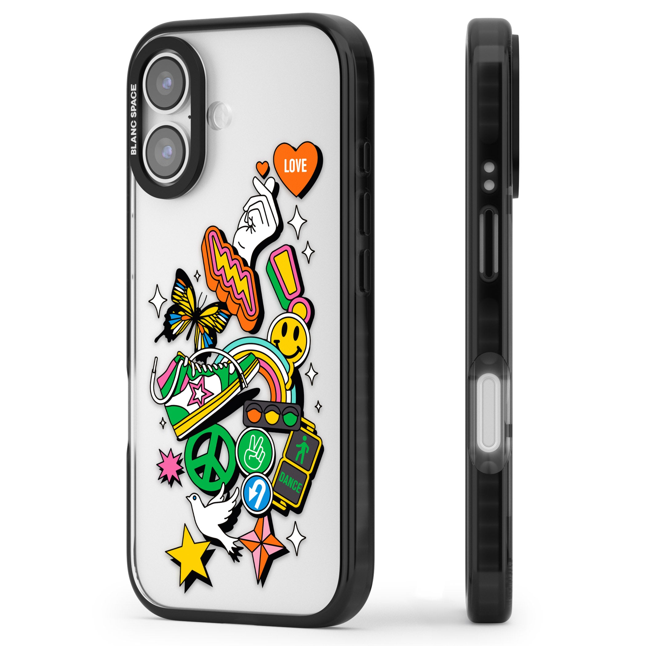 Nostalgic Sticker Collage iPhone 17 Impact Black Phone Case Side Profile