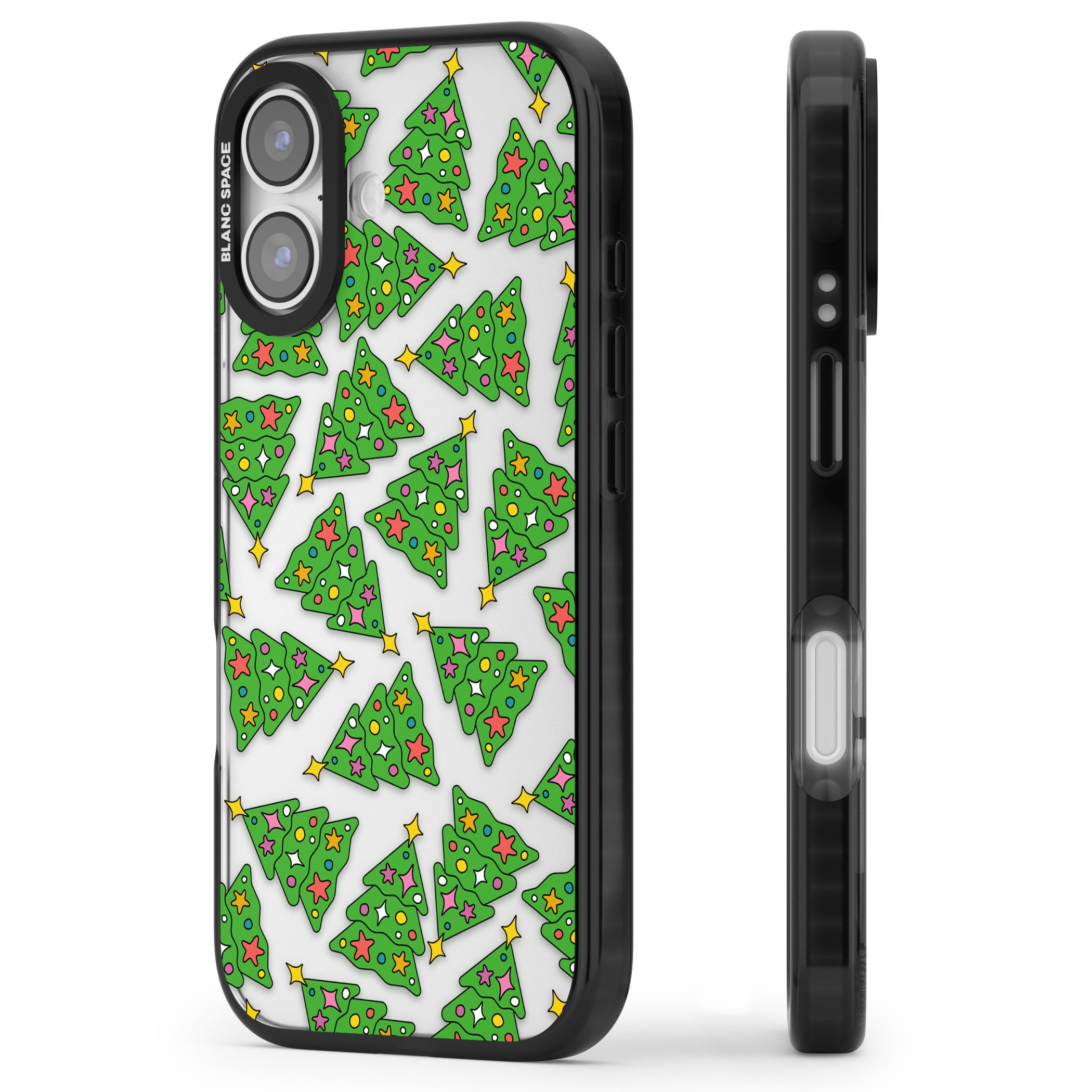 Christmas Tree Pattern iPhone 17 Impact Black Phone Case Side Profile