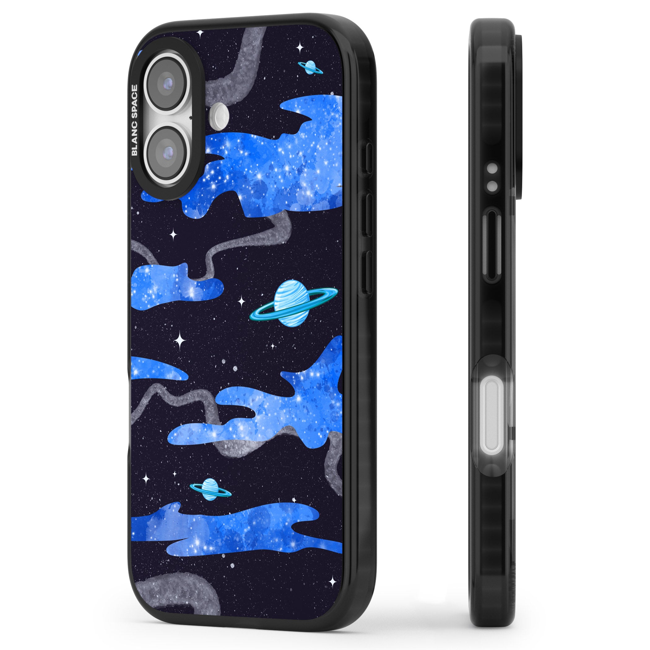 Blue Galaxy iPhone 17 Impact Black Phone Case Side Profile