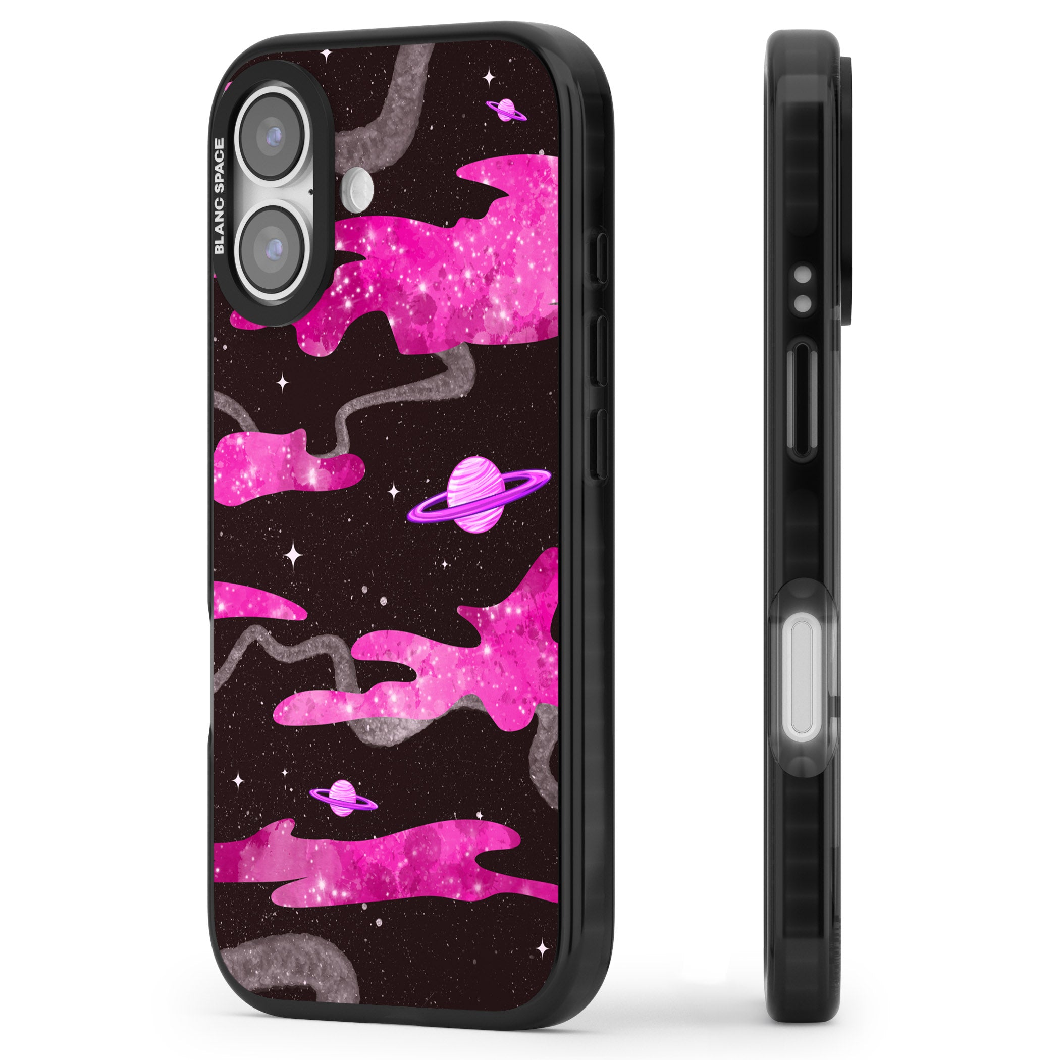 Pink Galaxy iPhone 17 Impact Black Phone Case Side Profile