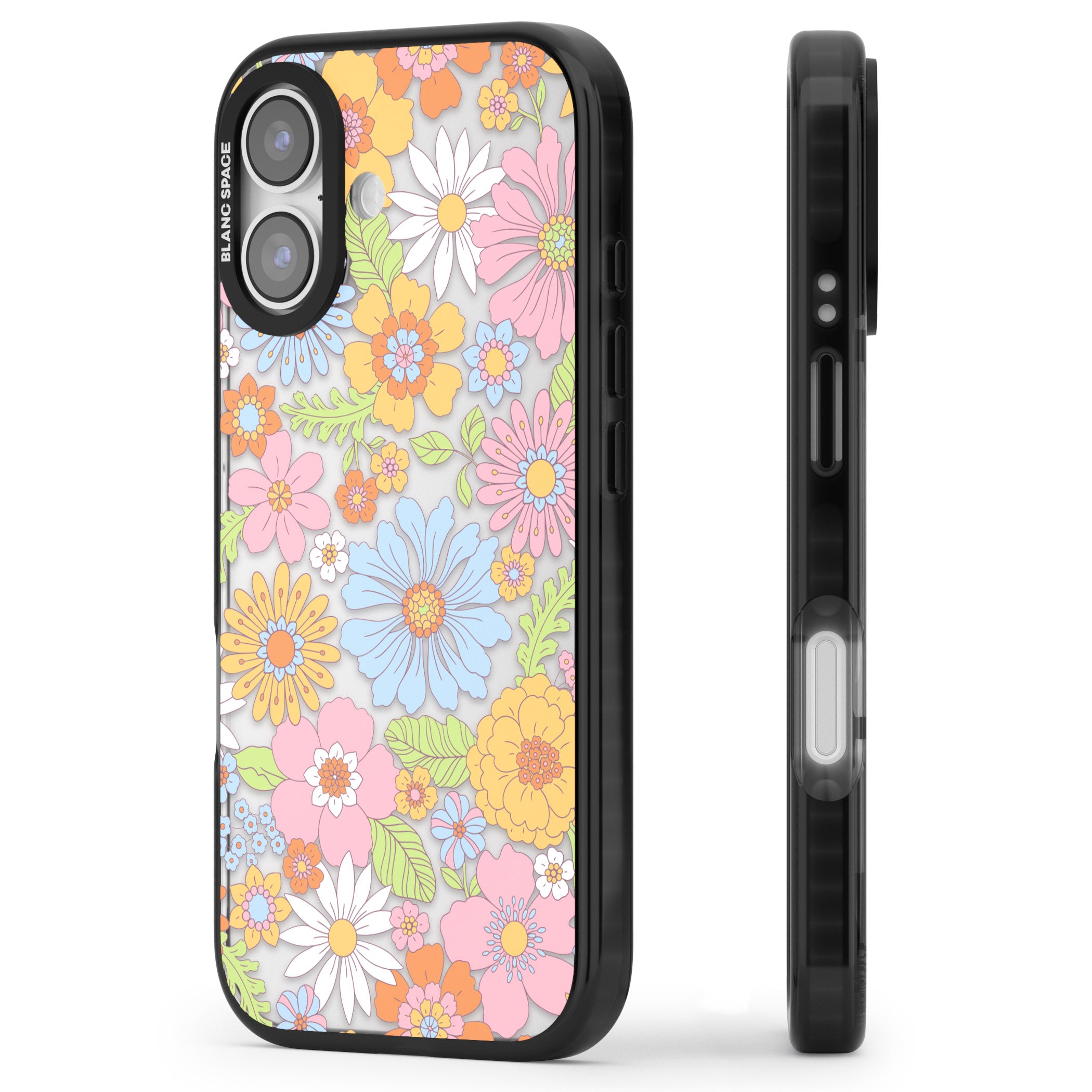 Pastel Flower Pattern iPhone 17 Impact Black Phone Case Side Profile