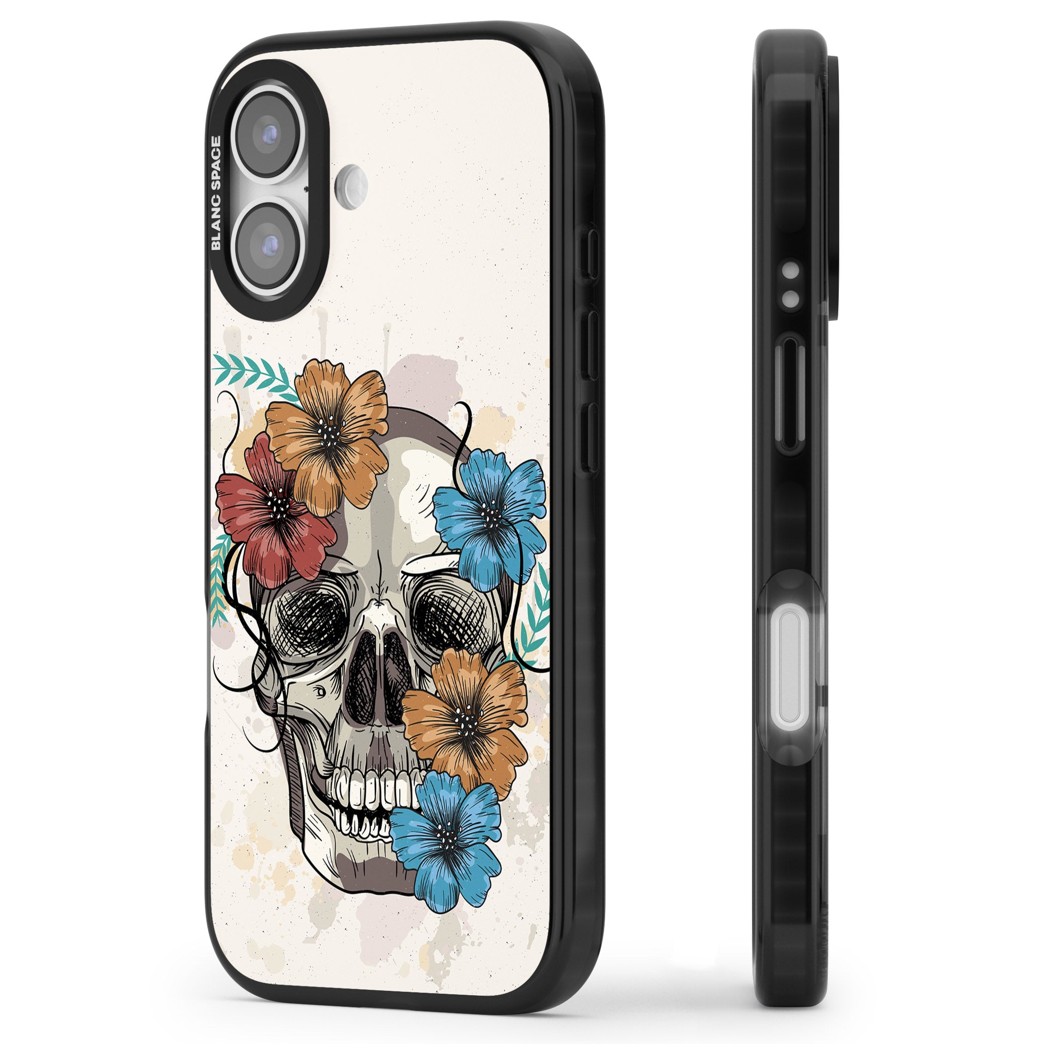 Sugar Skull Floral iPhone 17 Impact Black Phone Case Side Profile