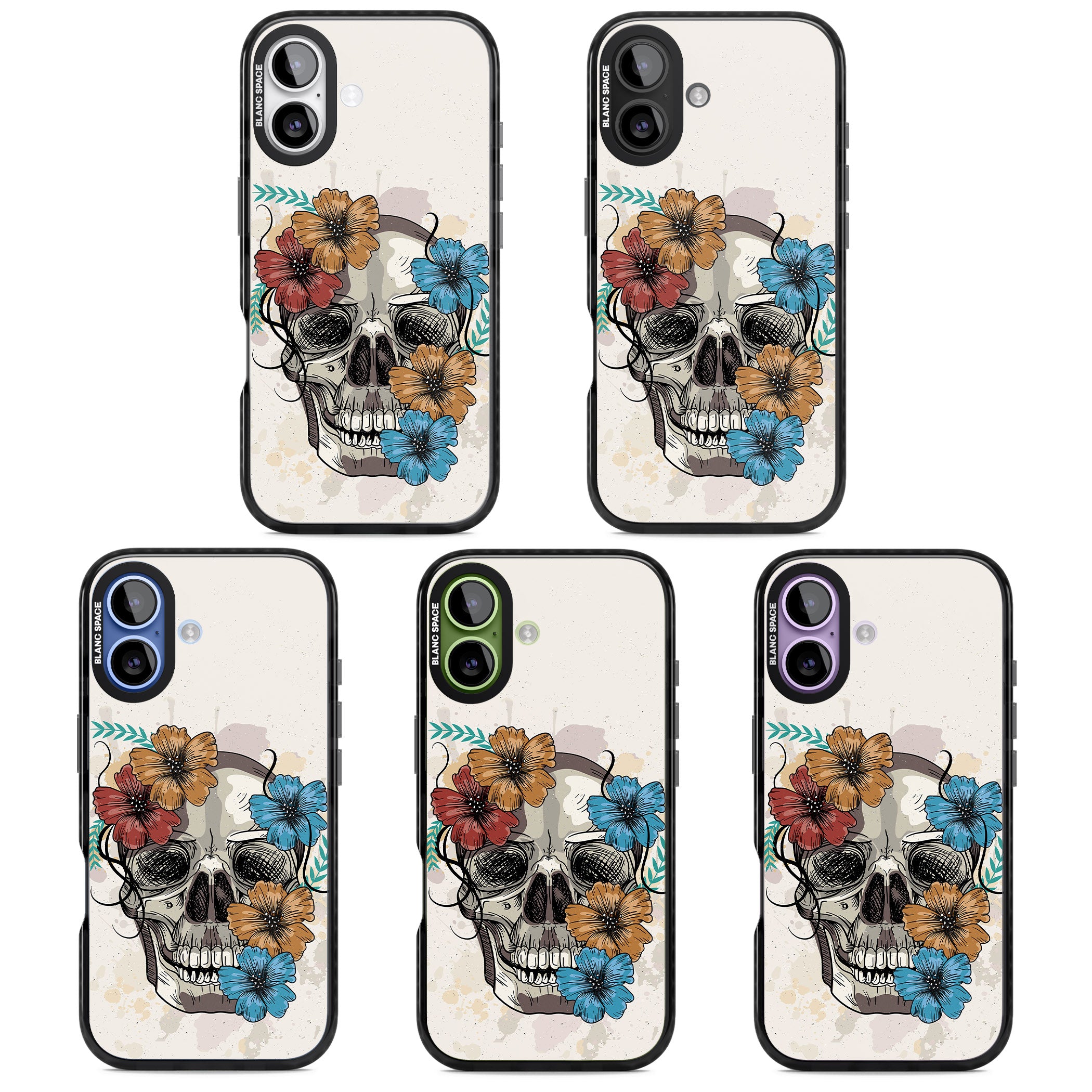 Sugar Skull Floral iPhone 17 Impact Black Phone Case APT Impact Protection