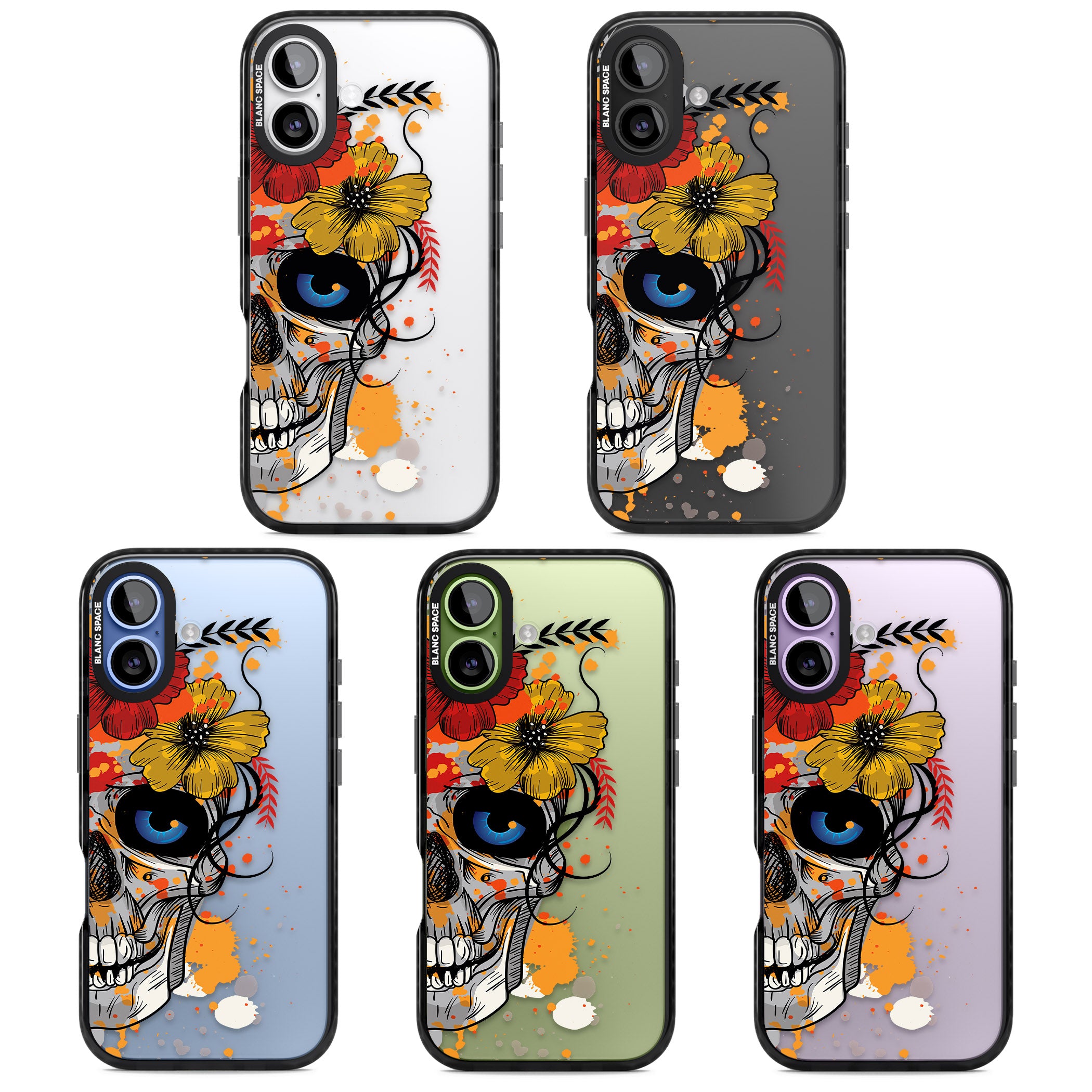 Sugar Skull Flowers iPhone 17 Impact Black Phone Case APT Impact Protection