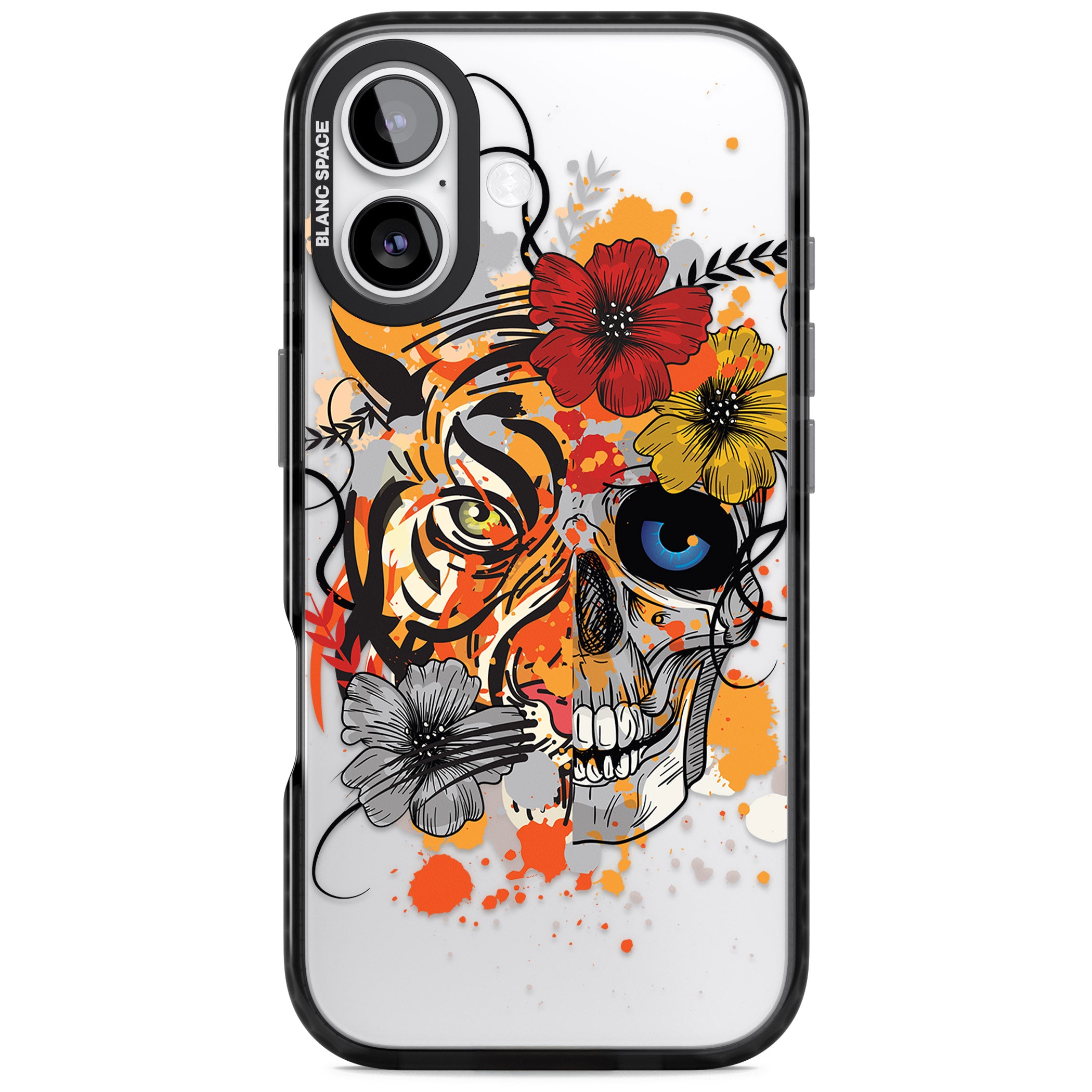 Sugar Skull Tiger Floral iPhone 17 Impact Black Phone Case