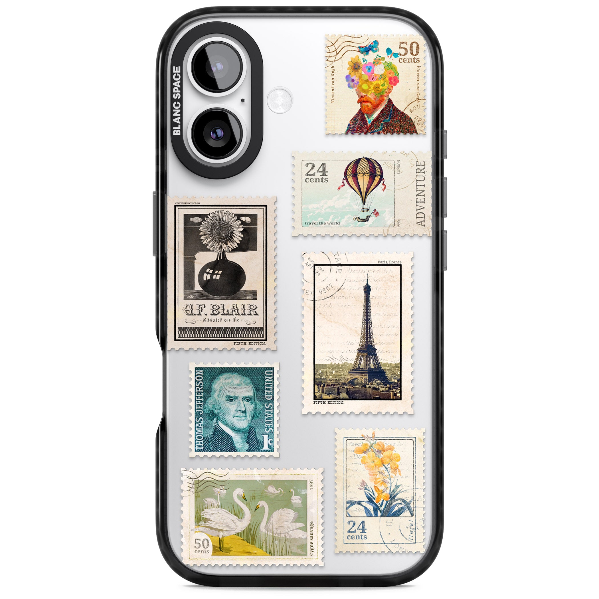 Vintage Stamps iPhone 17 Impact Black Phone Case