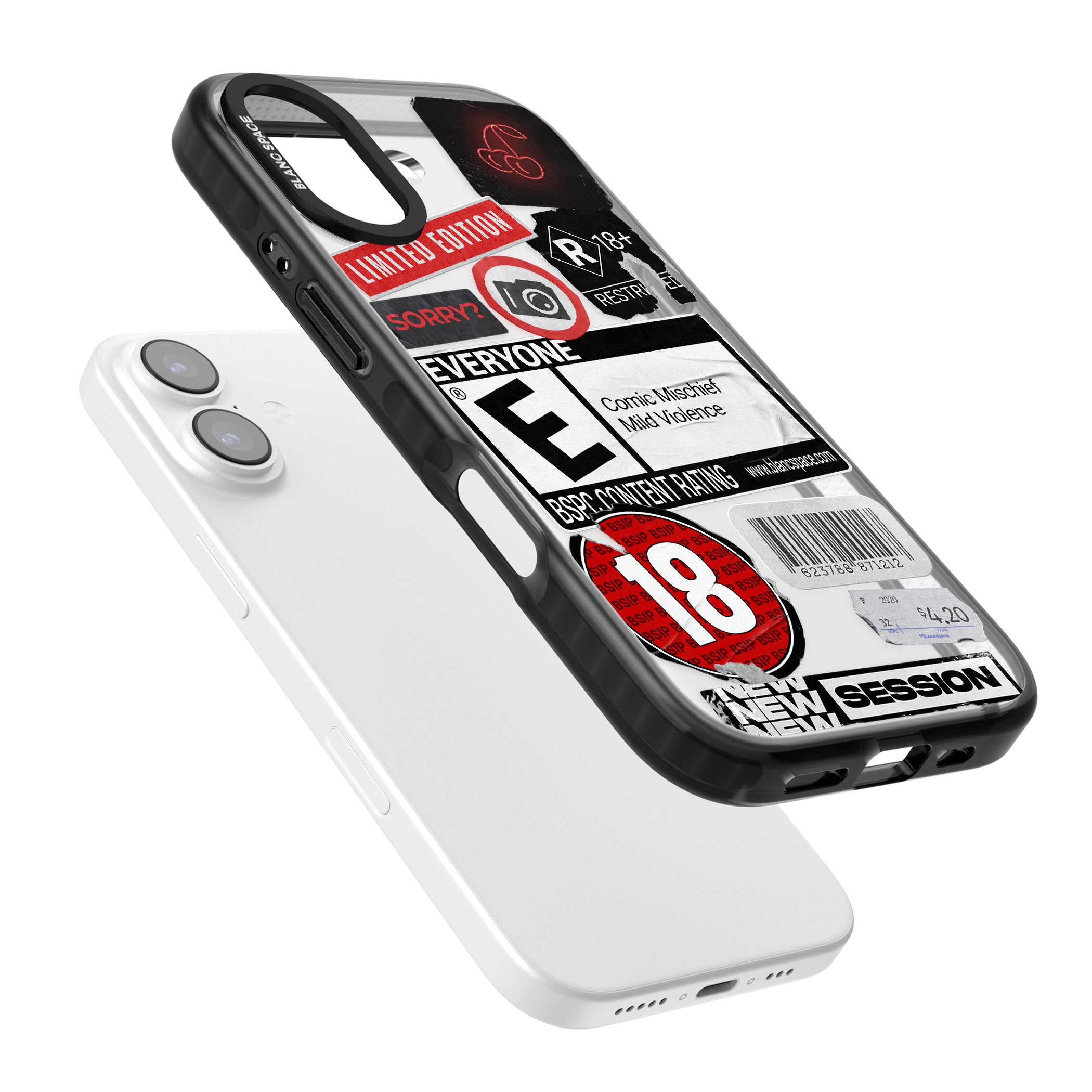 Rated 18+ Sticker Mix iPhone 17 Impact Black Phone Case Colours