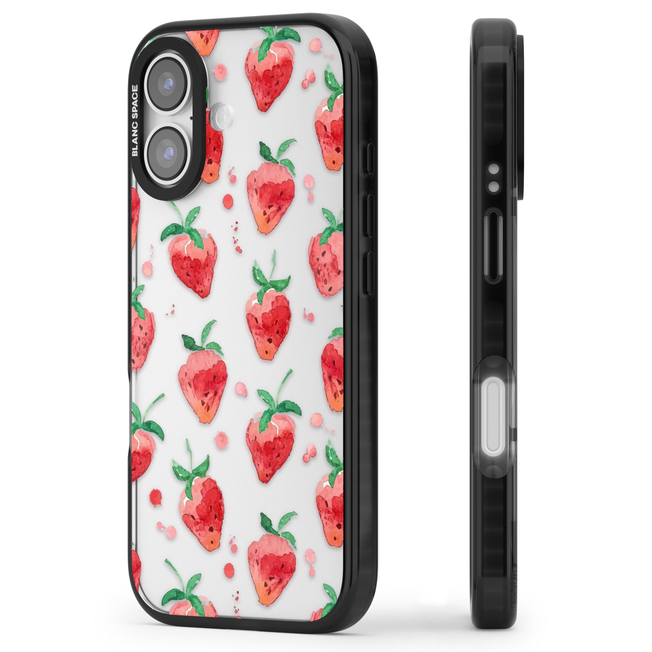 Strawberry Watercolour iPhone 17 Impact Black Phone Case Side Profile